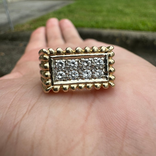 1960’s/70’s Solid 14k Yellow Gold .32CTW Natural VS Diamond Cluster Rectangular Tartelette Ring (9)