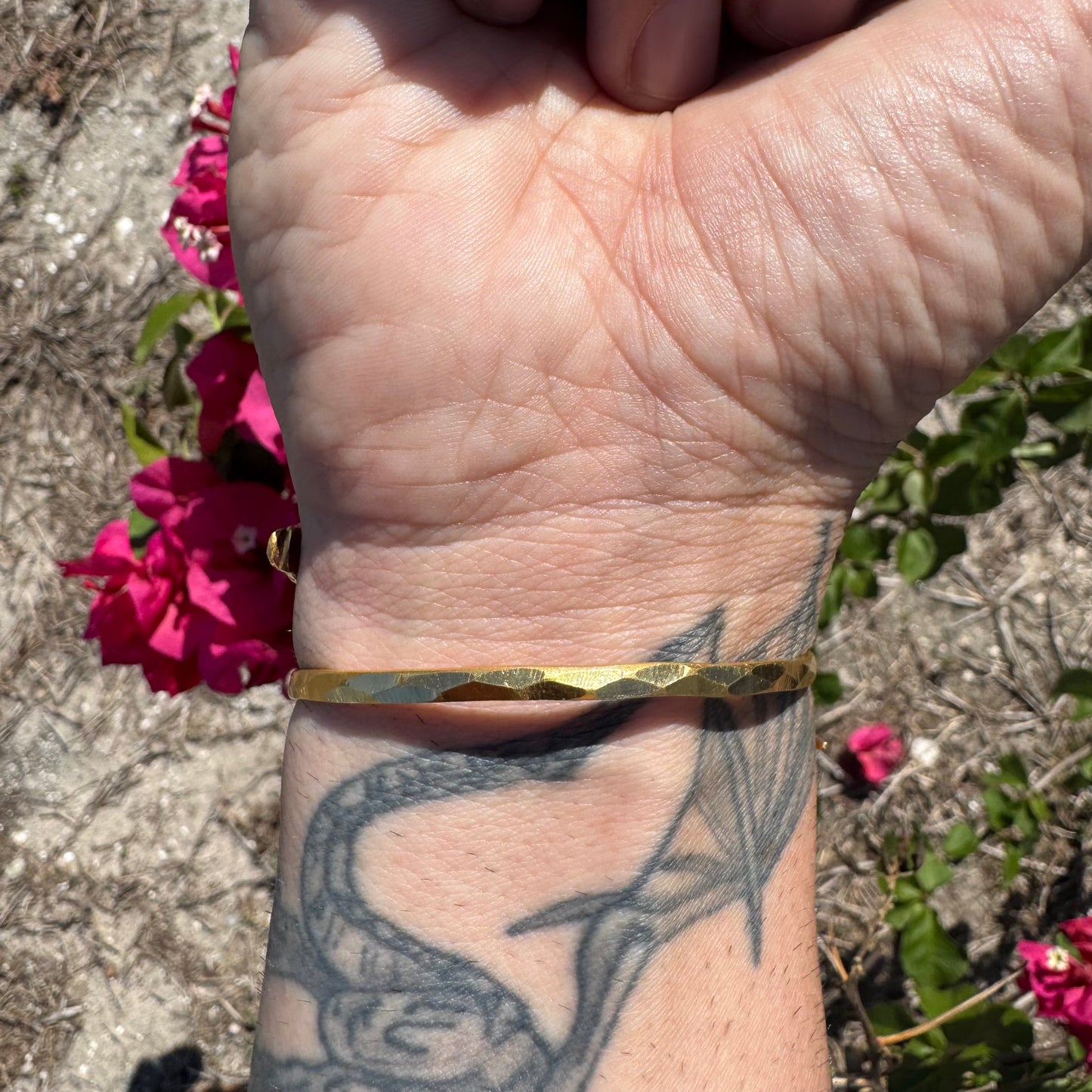 Vintage Solid 22k Yellow Gold Natural Ruby Wraparound Snake Bangle Bracelet (One Size Fits All)