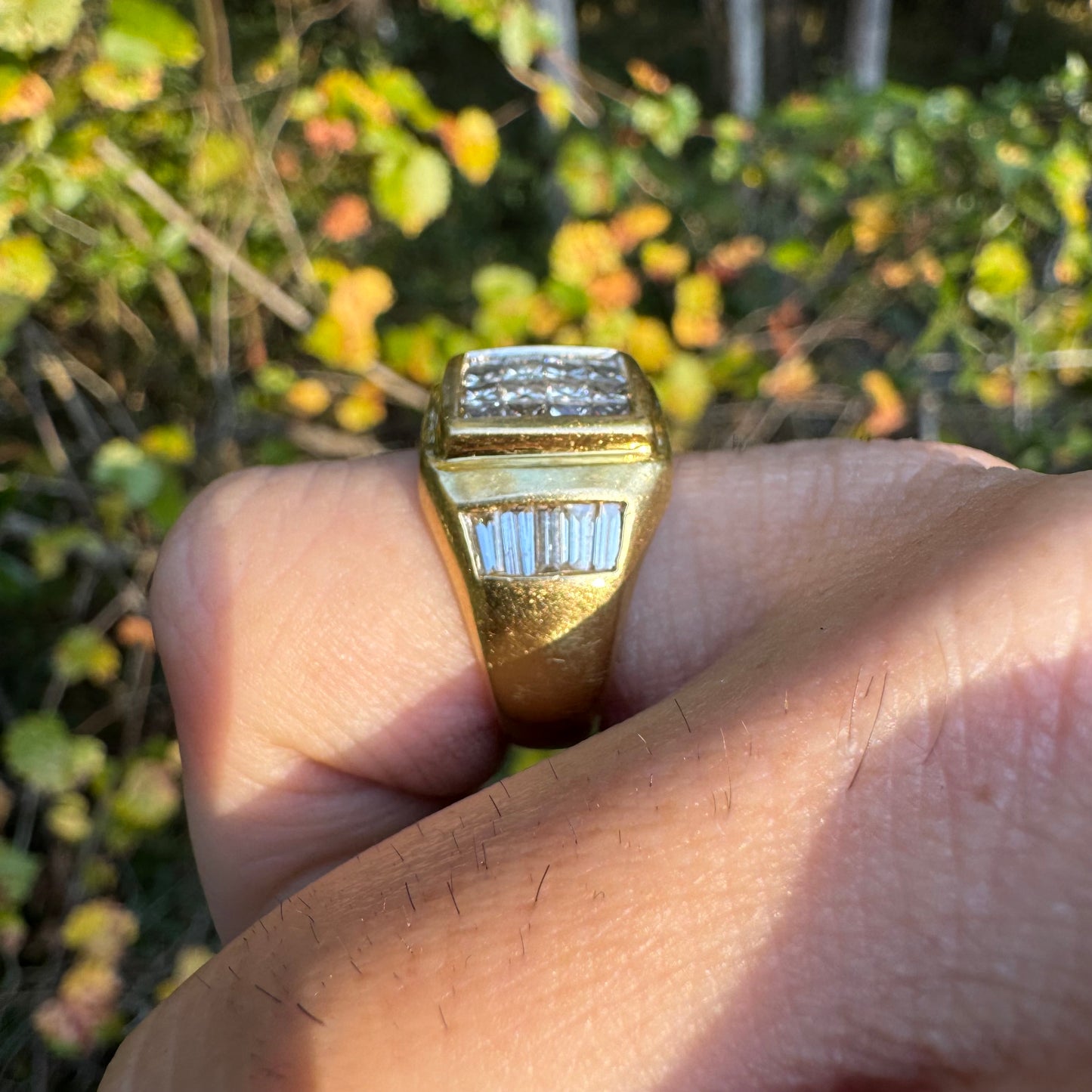 Vintage Solid 18k Yellow Gold 2.5ctw Invisible Set Natural Diamond Signet Ring (6.75)