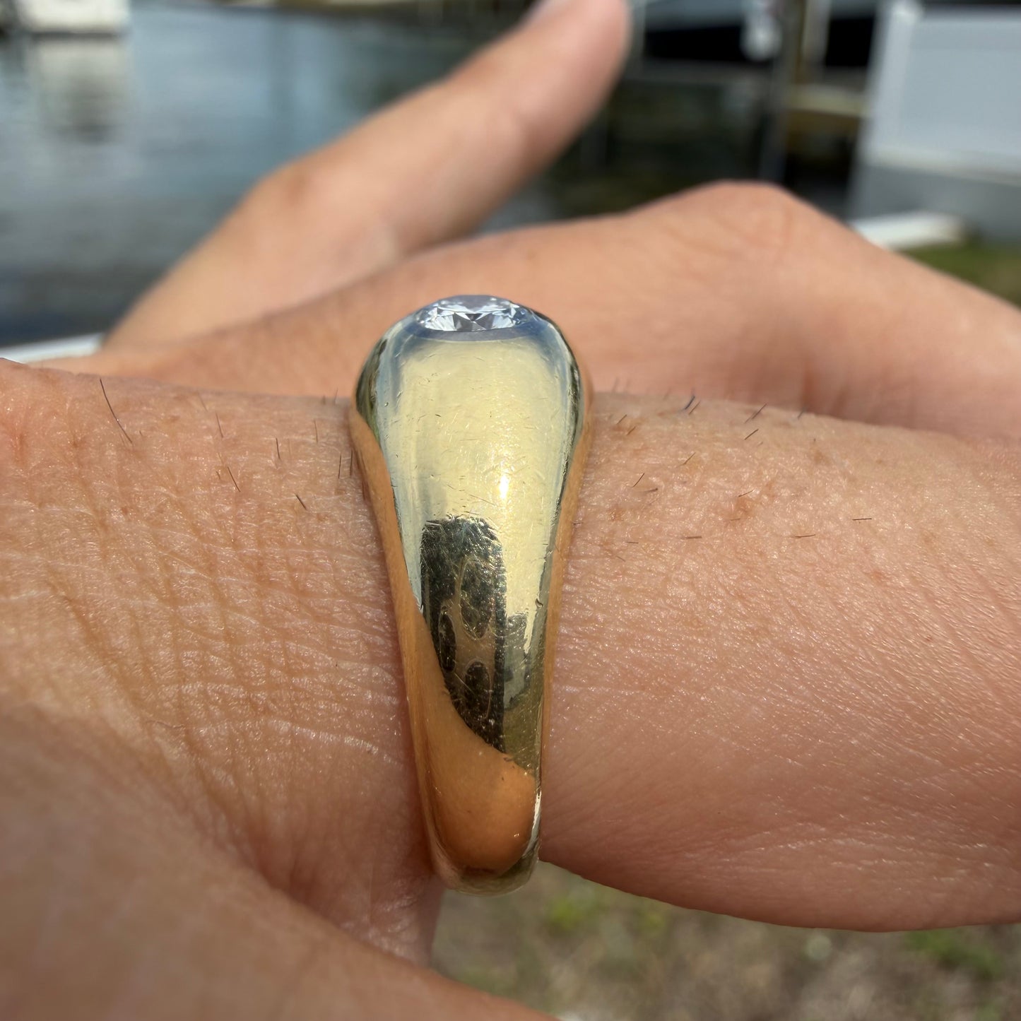 Art Deco Solid 14k Yellow Gold .40ct Natural VS Old Euro Cut Diamond Rub Over Gypsy Ring (8.5)