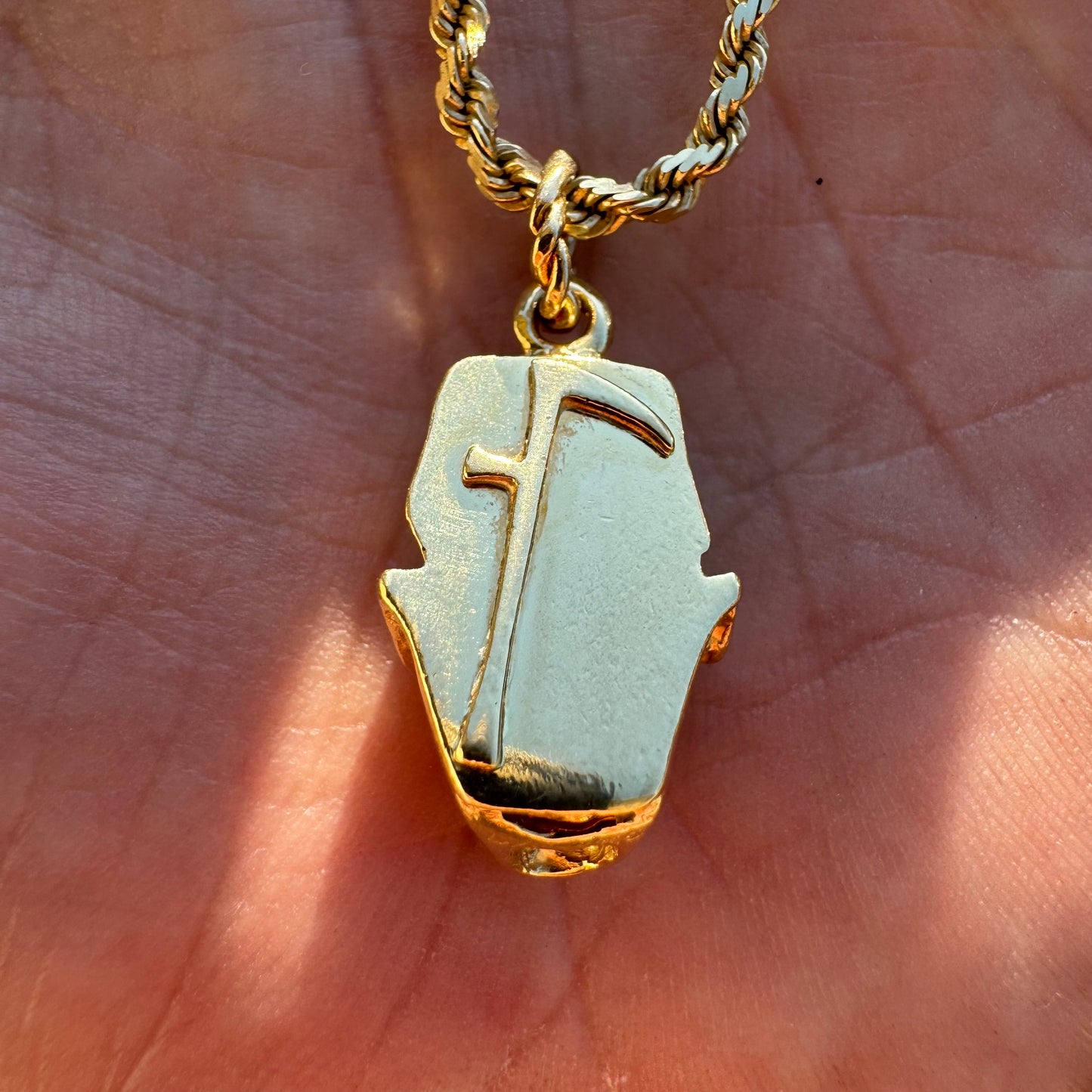 Custom 18k Yellow Gold Reaper Deaths Head Skull Pendant