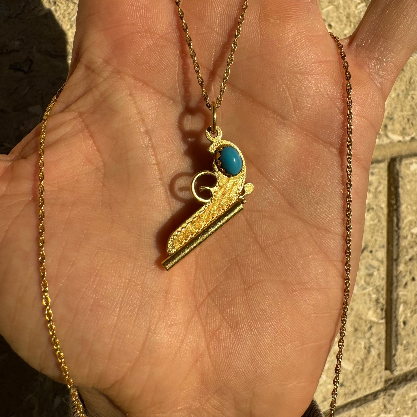 Mid-Century 18K Italian Yellow Gold Persian Turquoise Pistol Pendant