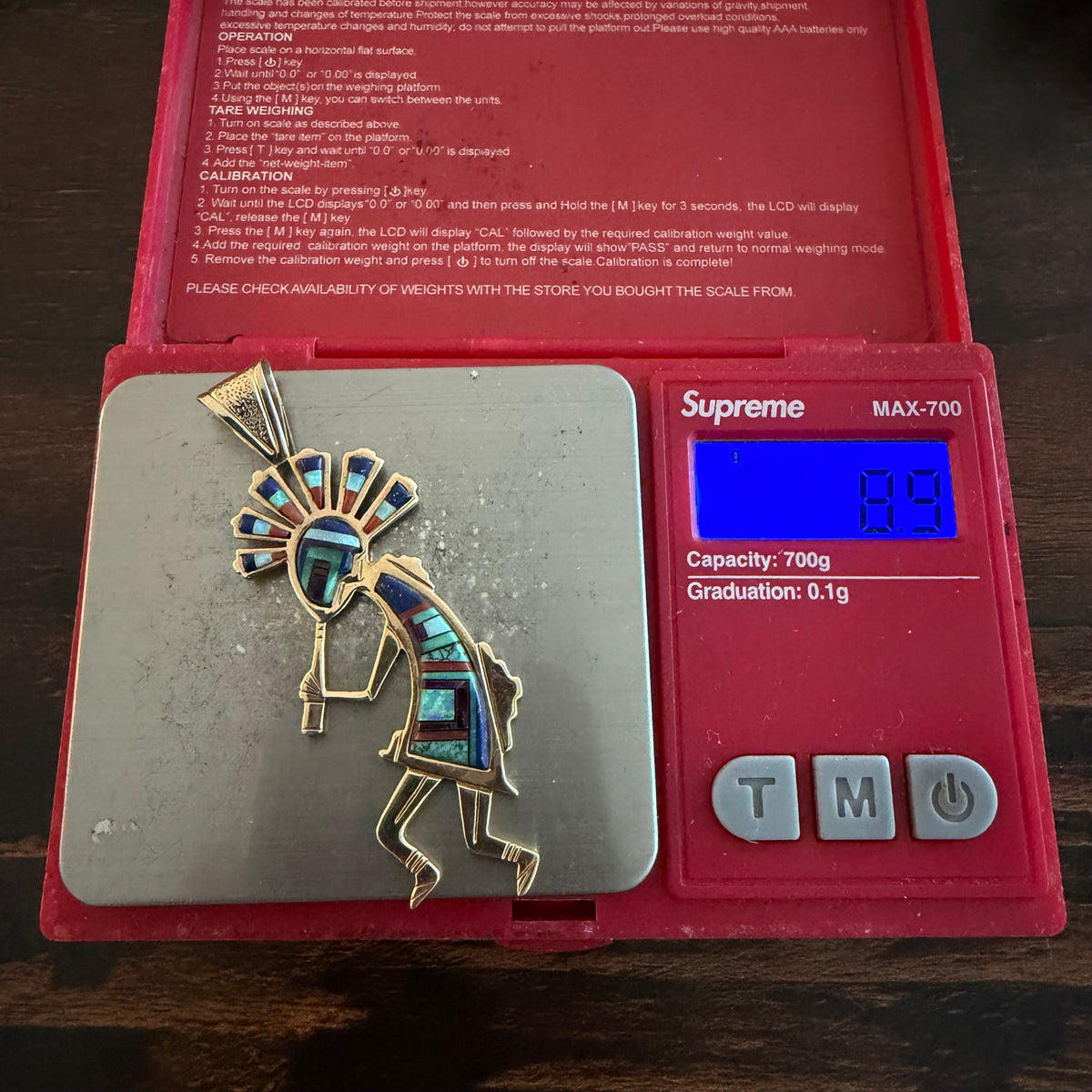 Vintage Native Southwestern Solid 14k Yellow Gold Multi-Stone Inlaid Kokopelli Pendant Signed “R. Nessie”