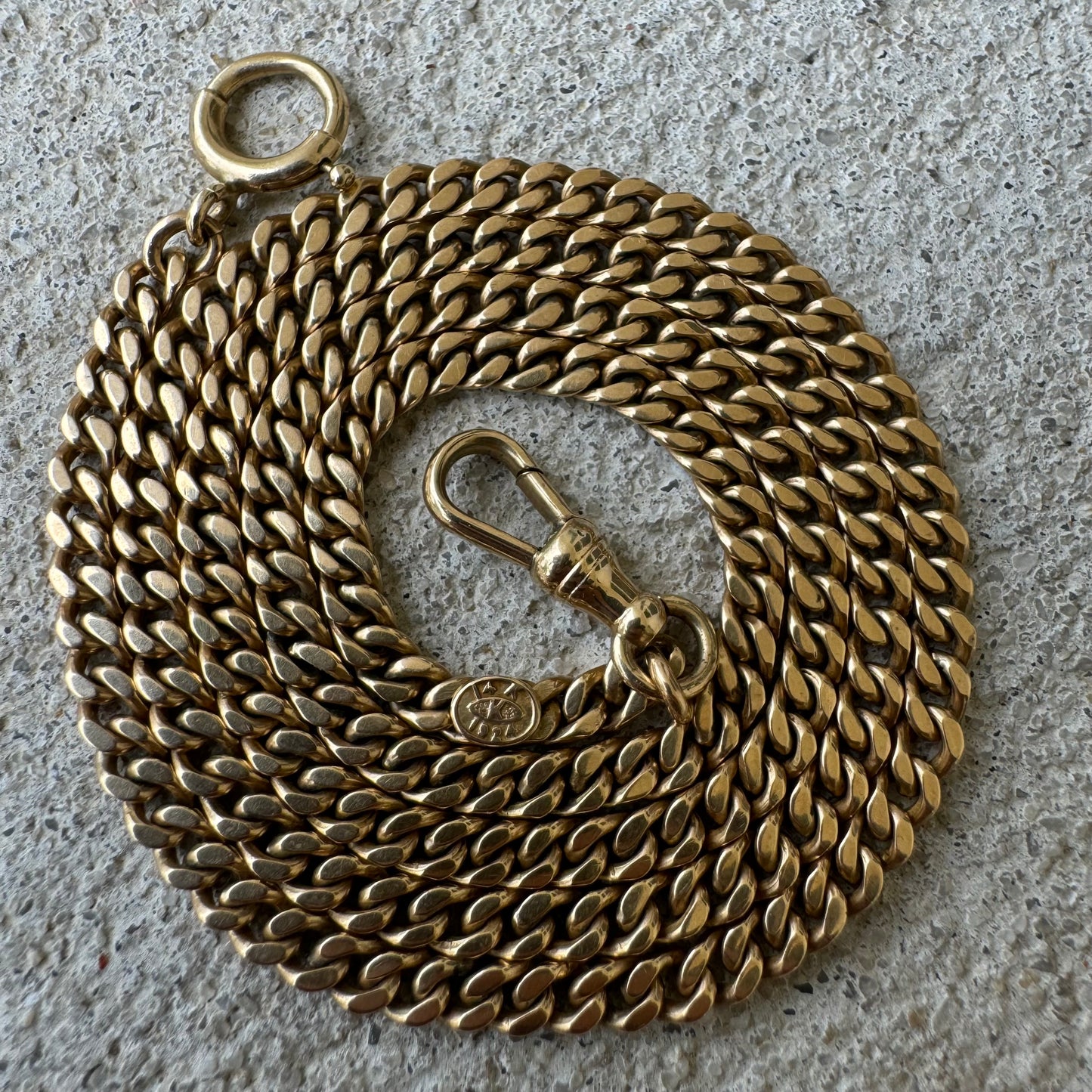 Dated 1924 Solid 14k Yellow Gold Cuban Curb Link Watch Chain Necklace (21.5”)