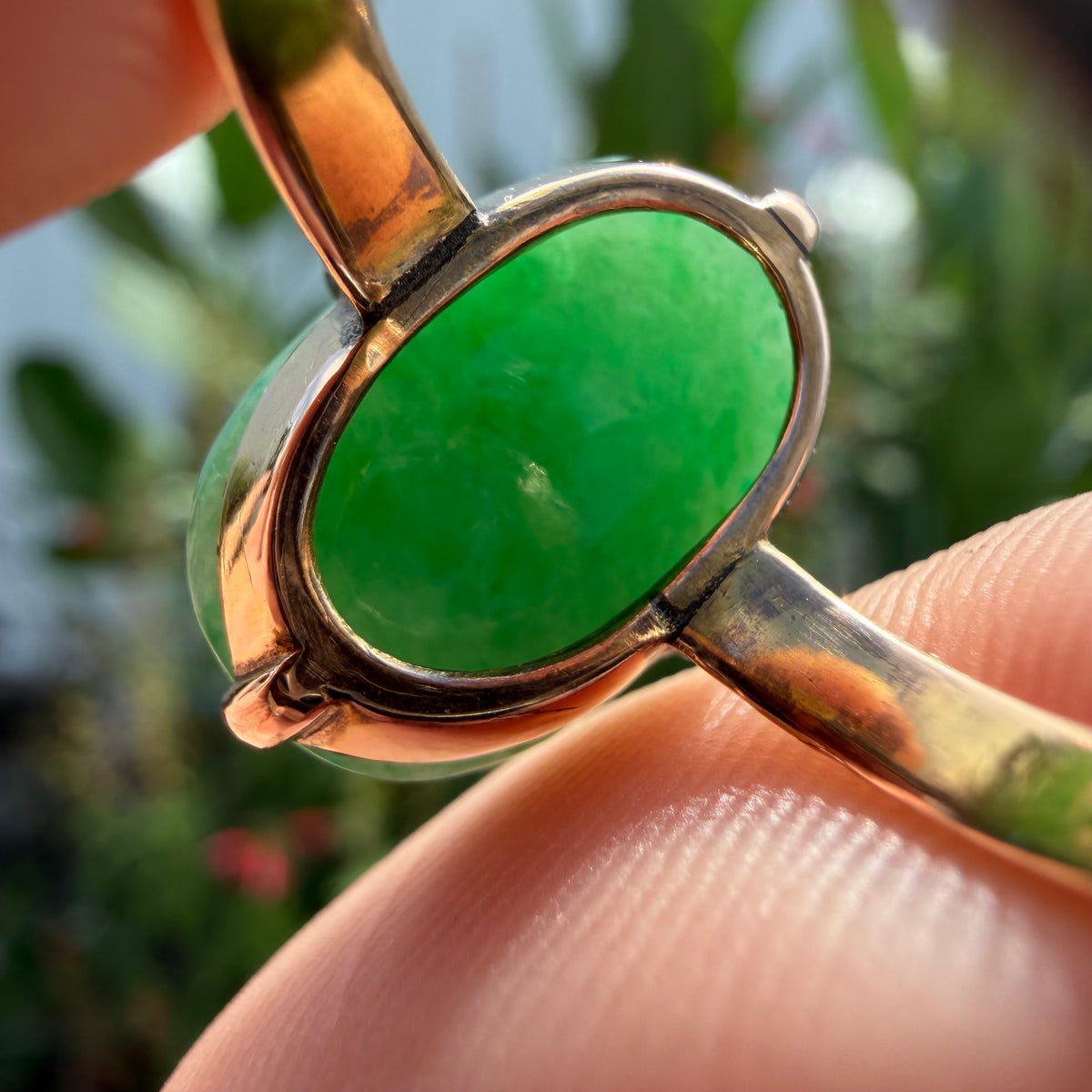 Antique Chinese Traditional 18k Gold 5.0ct Green Apple Jadeite Ring (6)