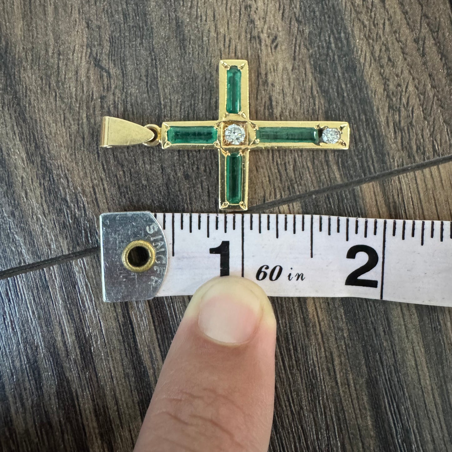 Vintage Solid 14k Yellow Gold 2.65ctw Natural Columbian Emerald And Diamond Cross Pendant