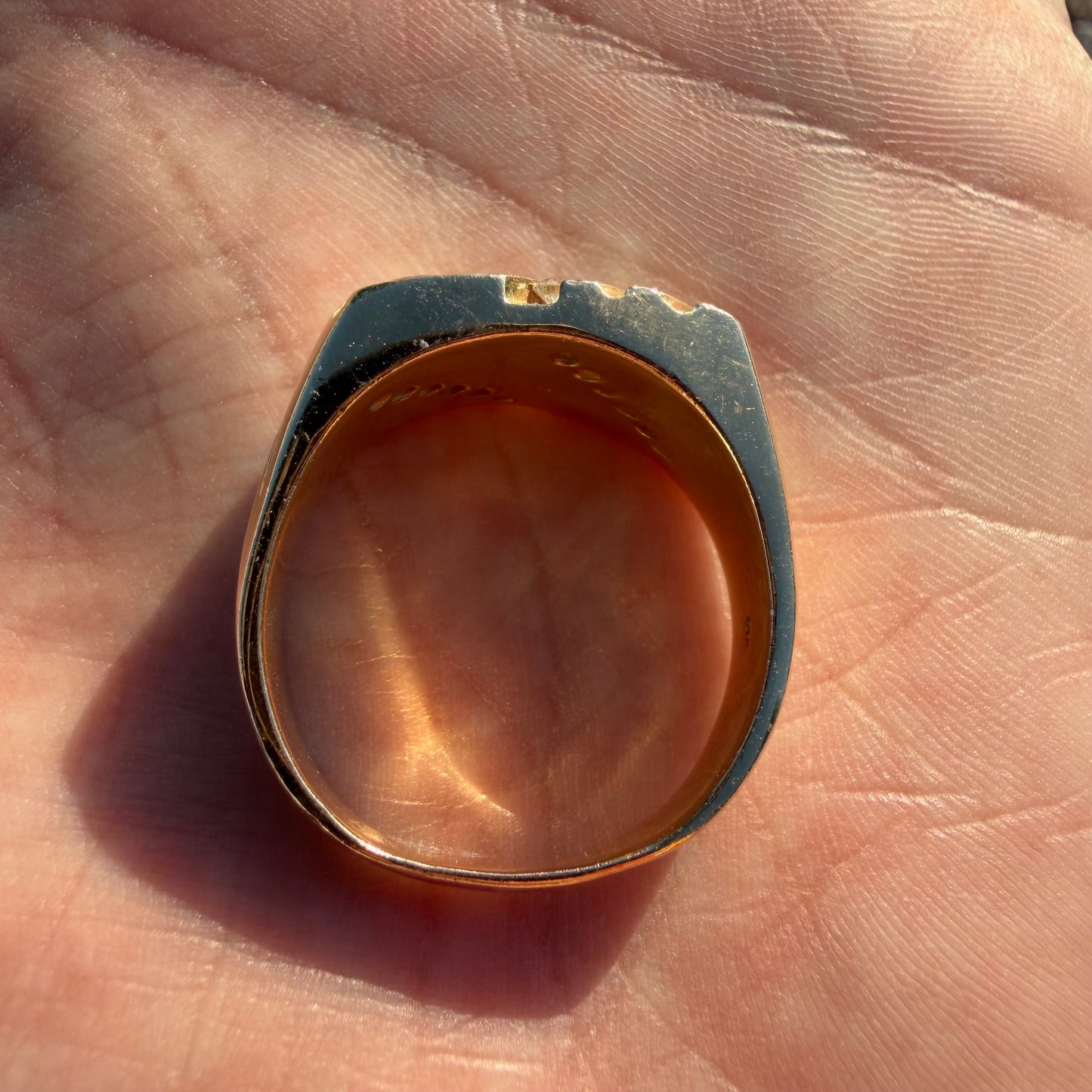 Vintage Solid 14k Yellow Gold .50ctw Natural Diamond Gold Bearing Quartz Signet Ring (13.5)