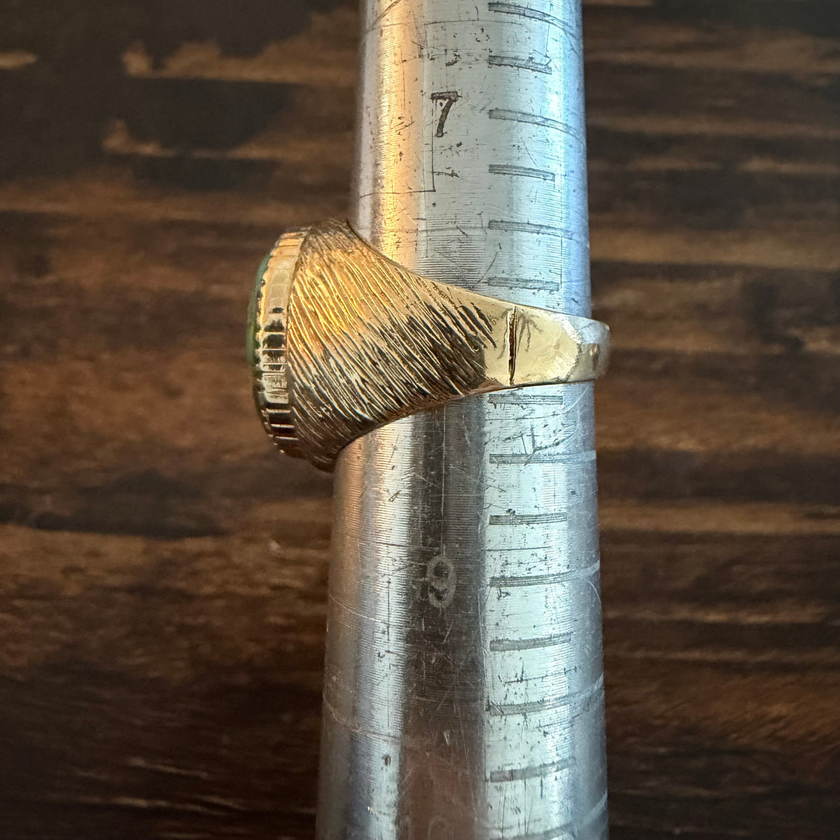 Vintage Solid 14k Yellow Gold Royston Turquoise Signet Ring (8)