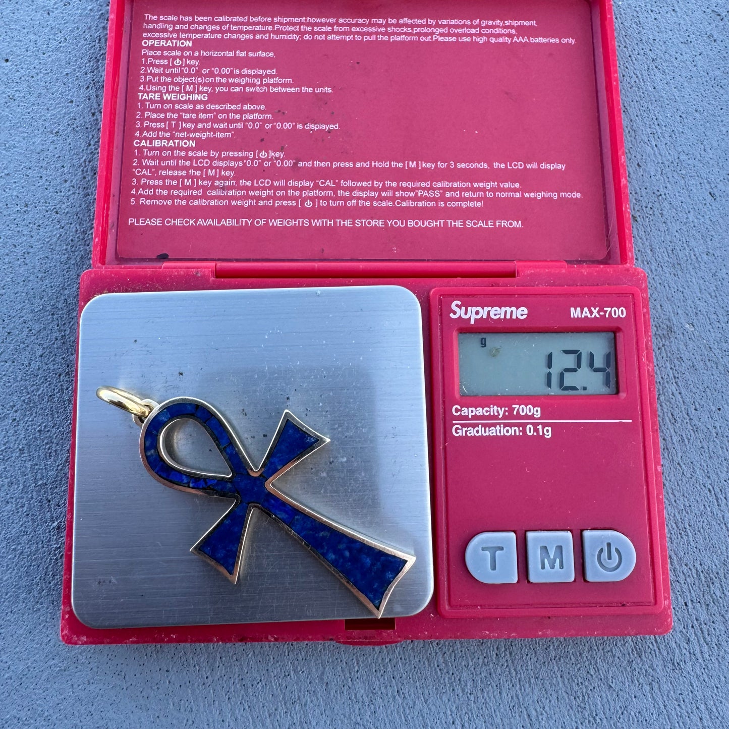 1976 Designer Handcrafted Solid 14k Yellow Gold Lapis Inlaid Egyptian Ankh Pendant