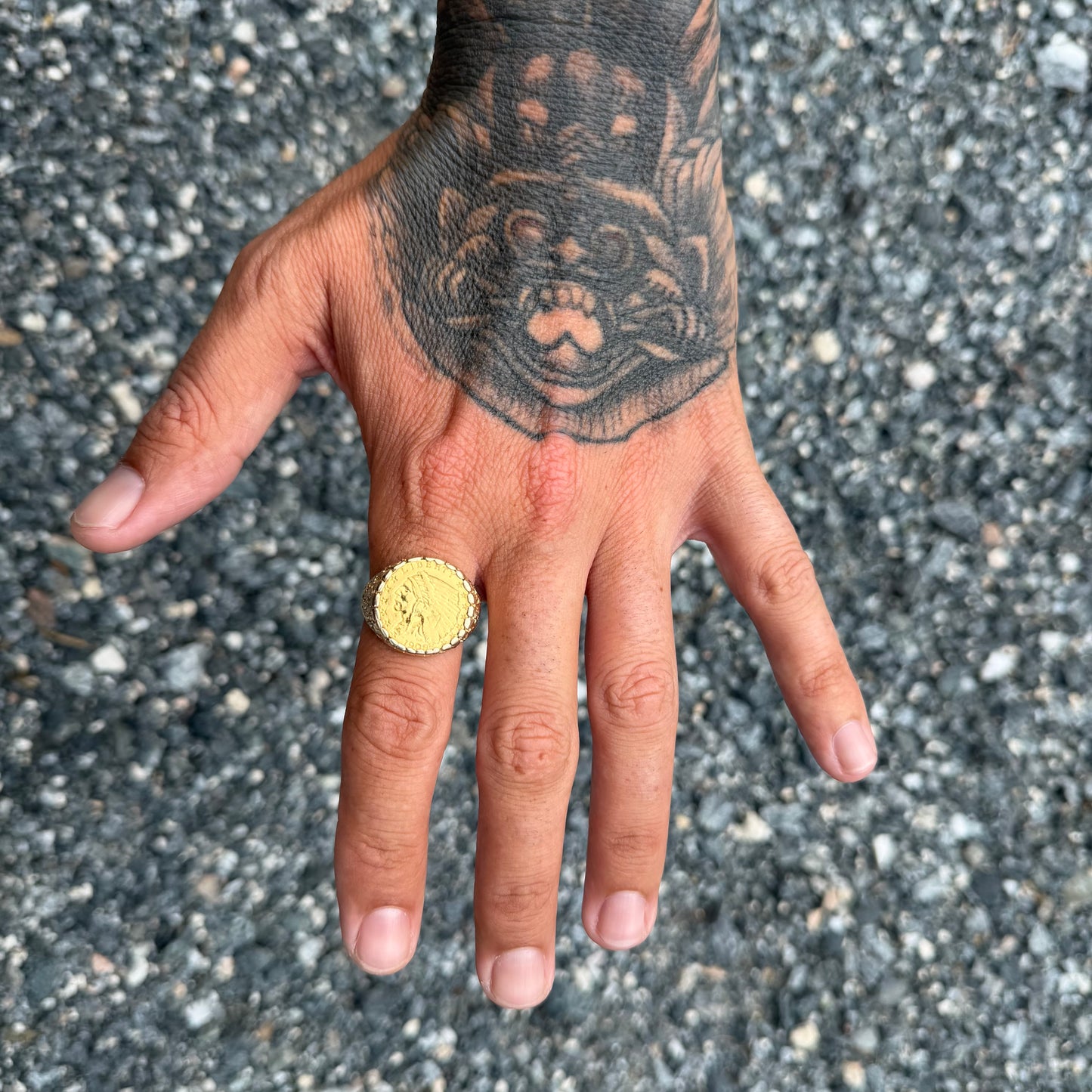 1909 Indian Head $2.50 Gold Coin 14k Yellow Gold Nugget Ring (11.5)