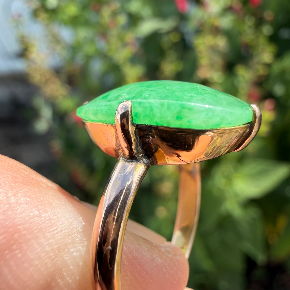 Antique Chinese Traditional 18k Gold 5.0ct Green Apple Jadeite Ring (6)