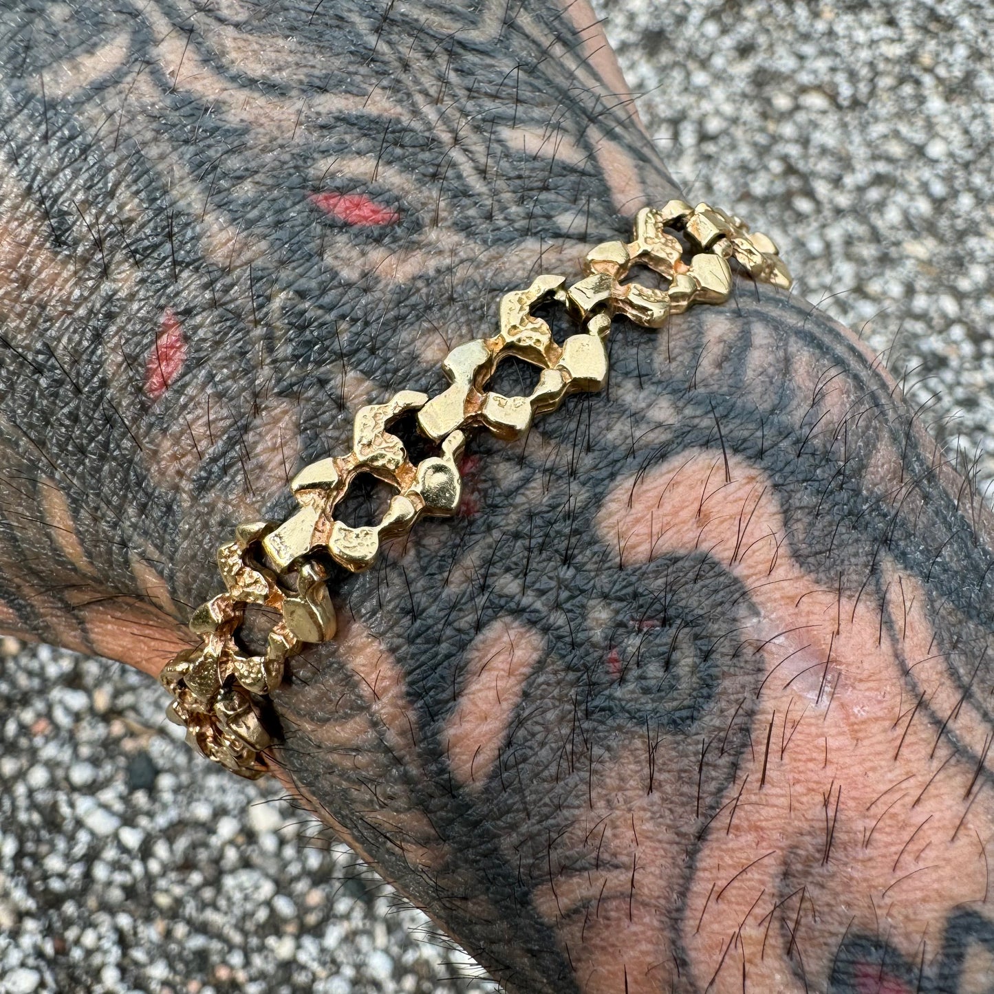 1960’s Solid 14k Yellow Gold Freeform Nugget Link Bracelet (7.75”)
