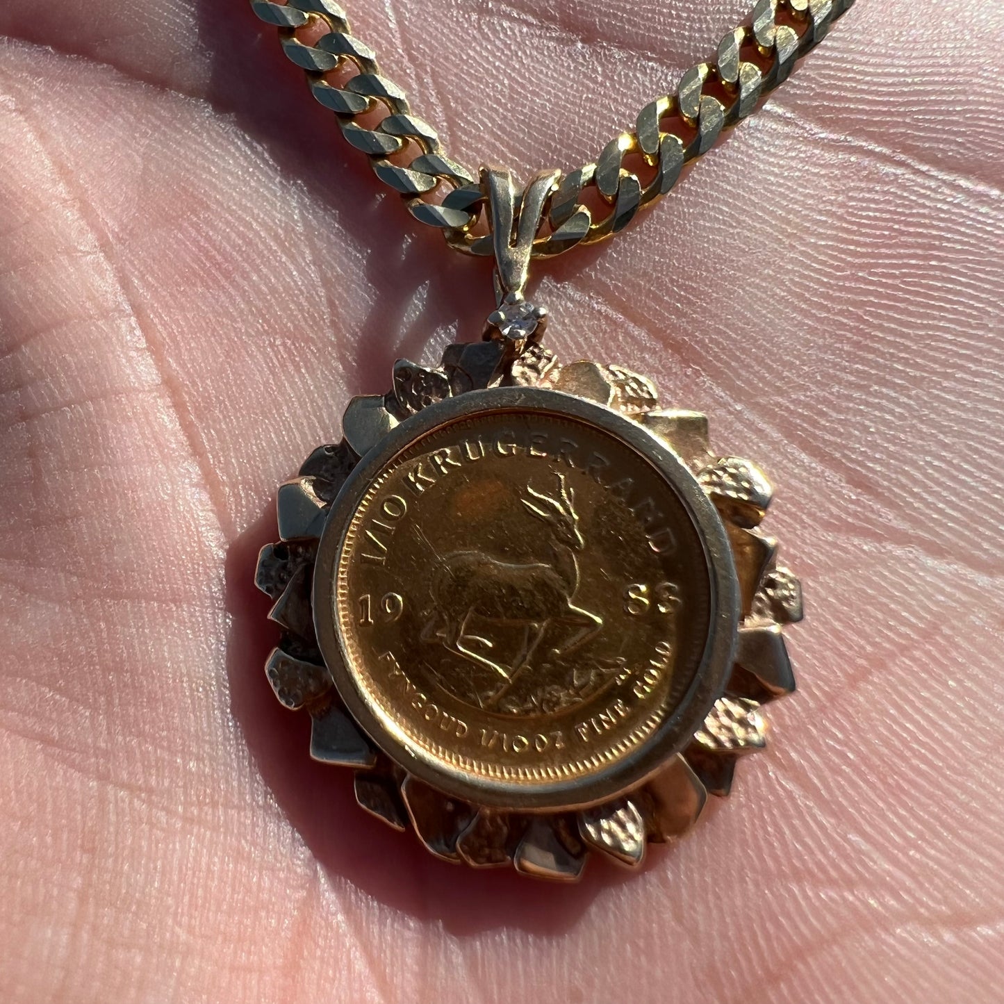 1983 South Africa 1/10 oZ Krugerrand Coin Nugget Pendant