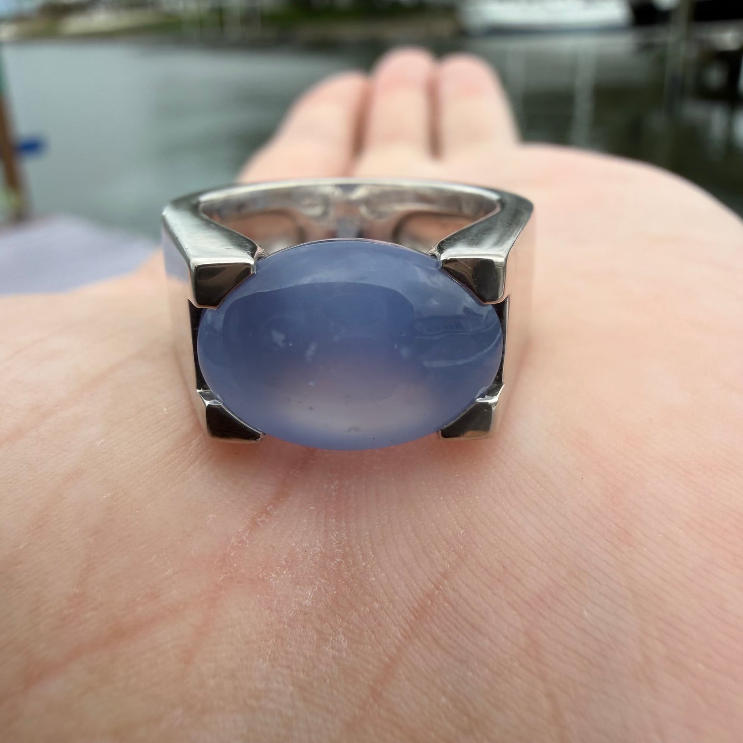 1999 Cartier Solid 18k White Gold Tankissme Chalcedony Ring (8)