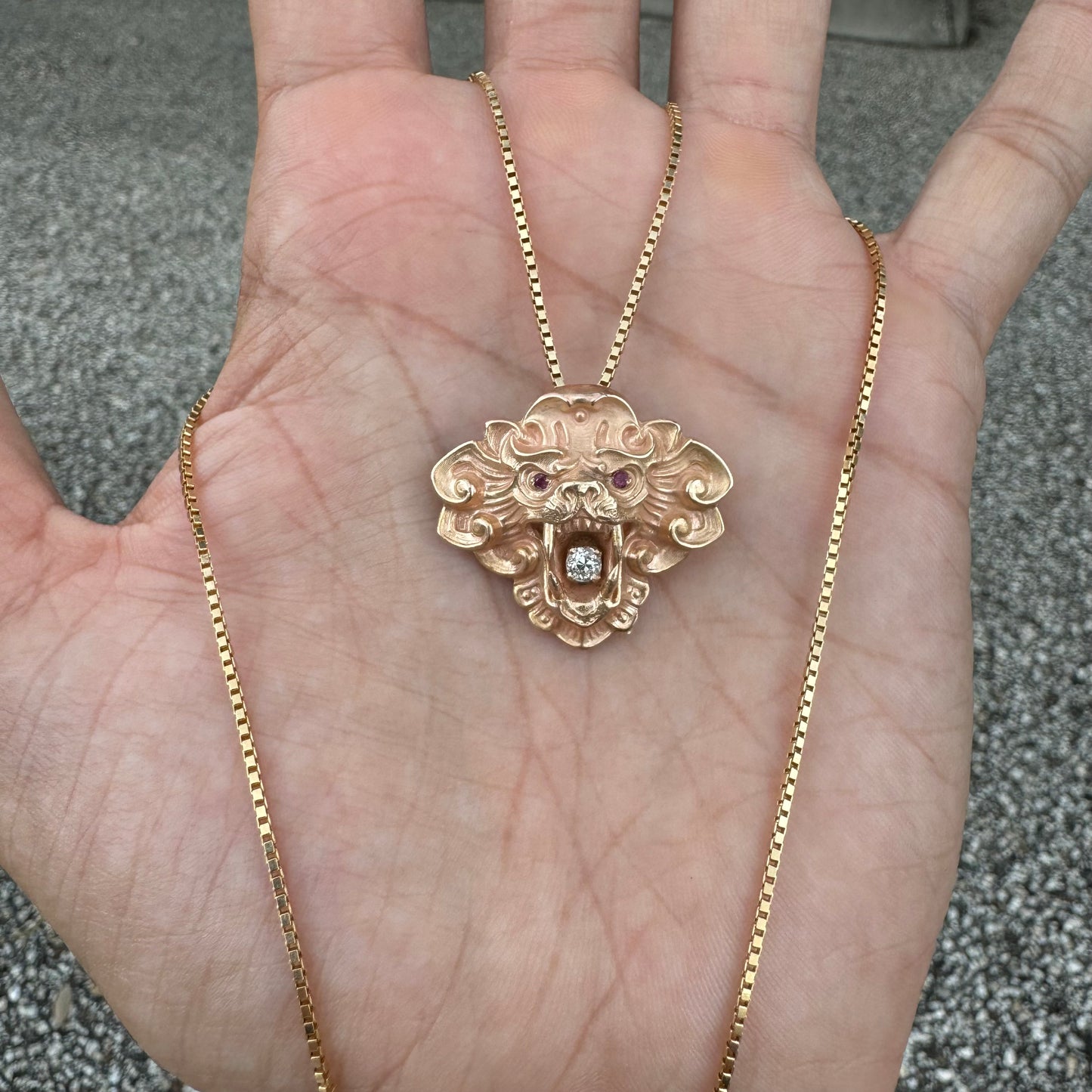 Art Nouveau 1910’s 10k Gold Mythical Beast .10Ct Old Euro Cut Diamond Pendant/Brooch