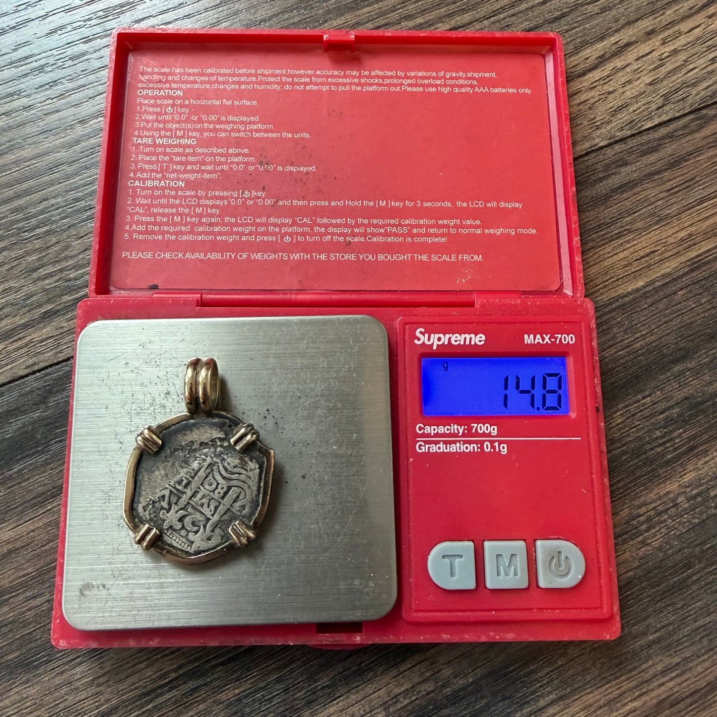1680 Potosi V Bolivia Silver 2 Reale Coin Vintage Custom 14k Yellow Gold Pendant