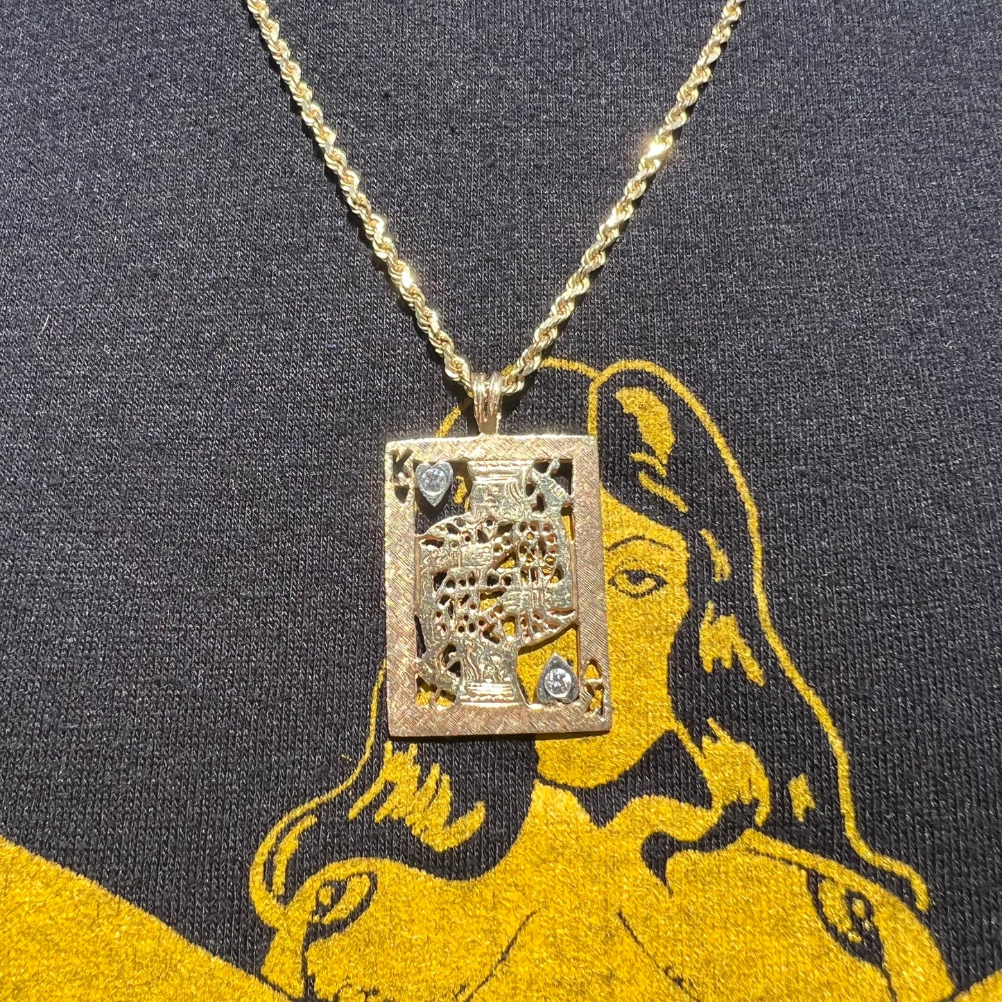 Vintage Custom Made Solid 14k Gold King Of Hearts Pendant