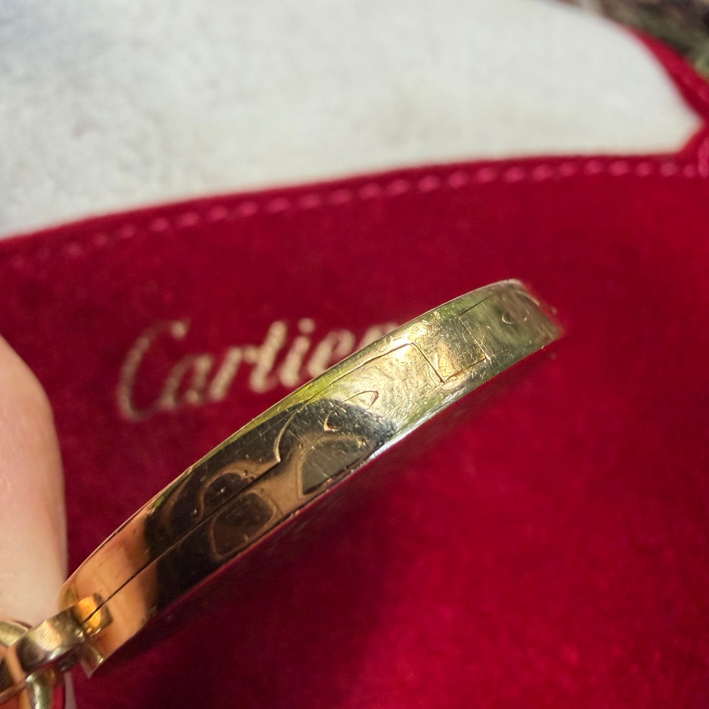1950’s Cartier Solid 18K Yellow Gold Guilloche Enamel Locket Pendant