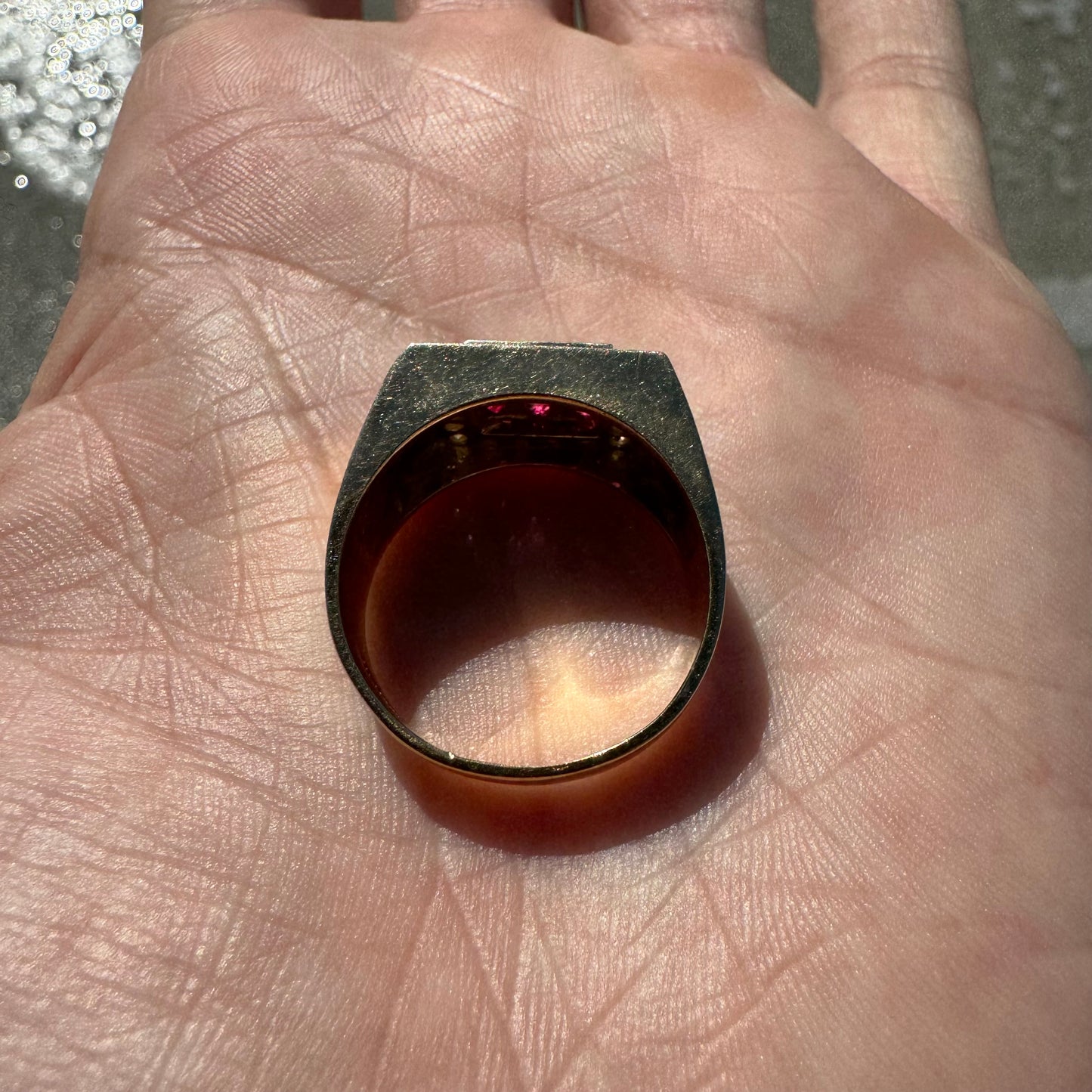 1980’s 14k Plumb Yellow Gold 1.0CTW Natural Diamond & .50CTW Ruby Signet Ring (10)