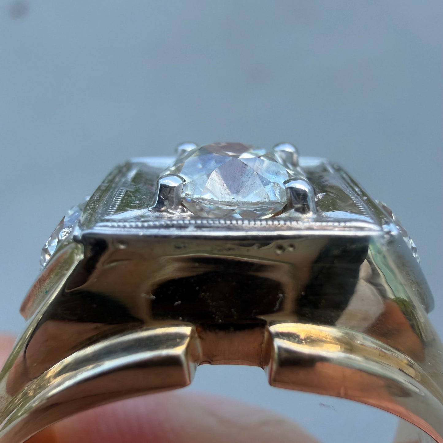 Art Deco Solid 14k Yellow Gold 1.7ctw Natural Old Euro Cut Diamond Trilogy Ring (14)