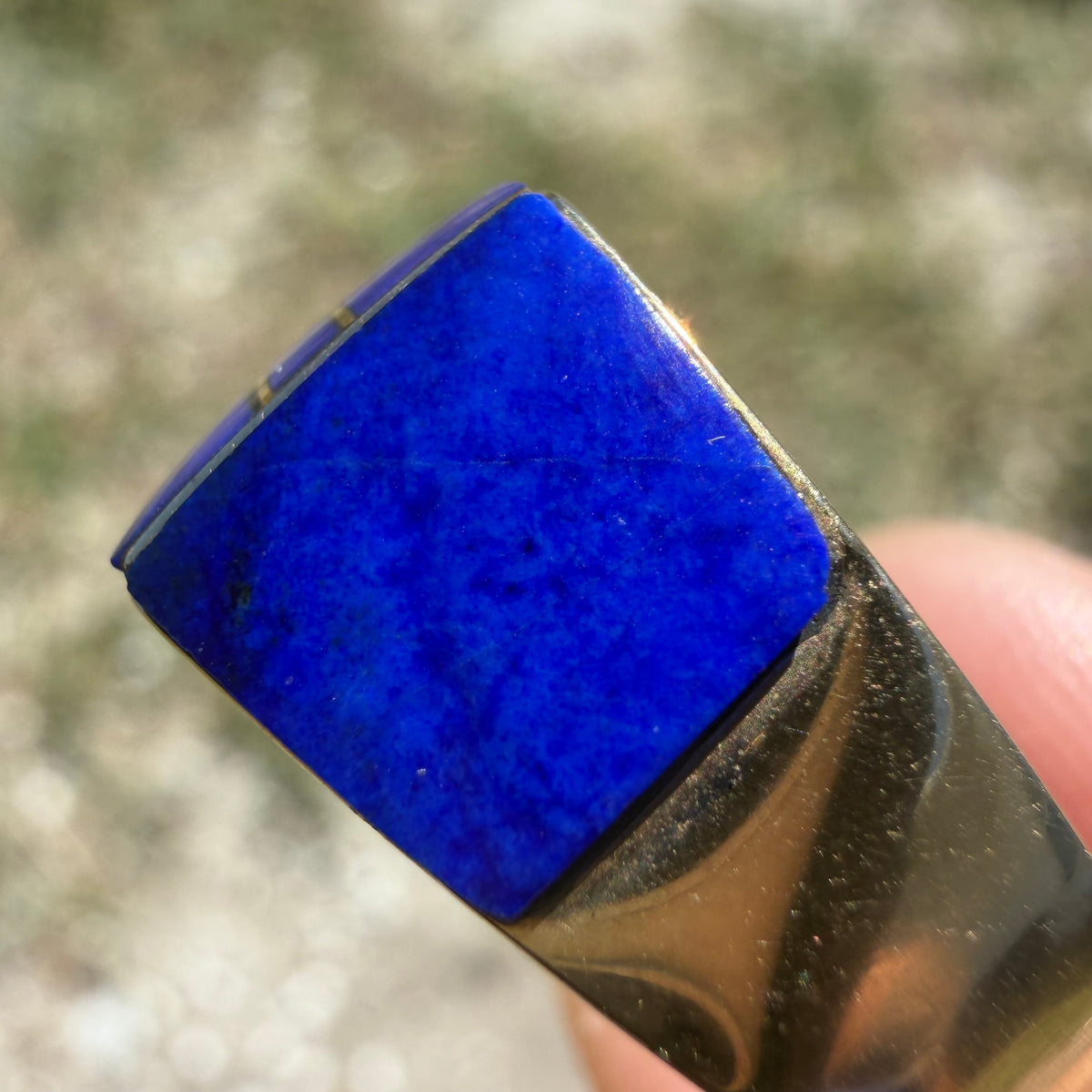 Vintage Solid 14k Yellow Gold Native Southwestern Artist Signed “Gay” Opal And Lapis Inlaid Signet Ring (10.5)