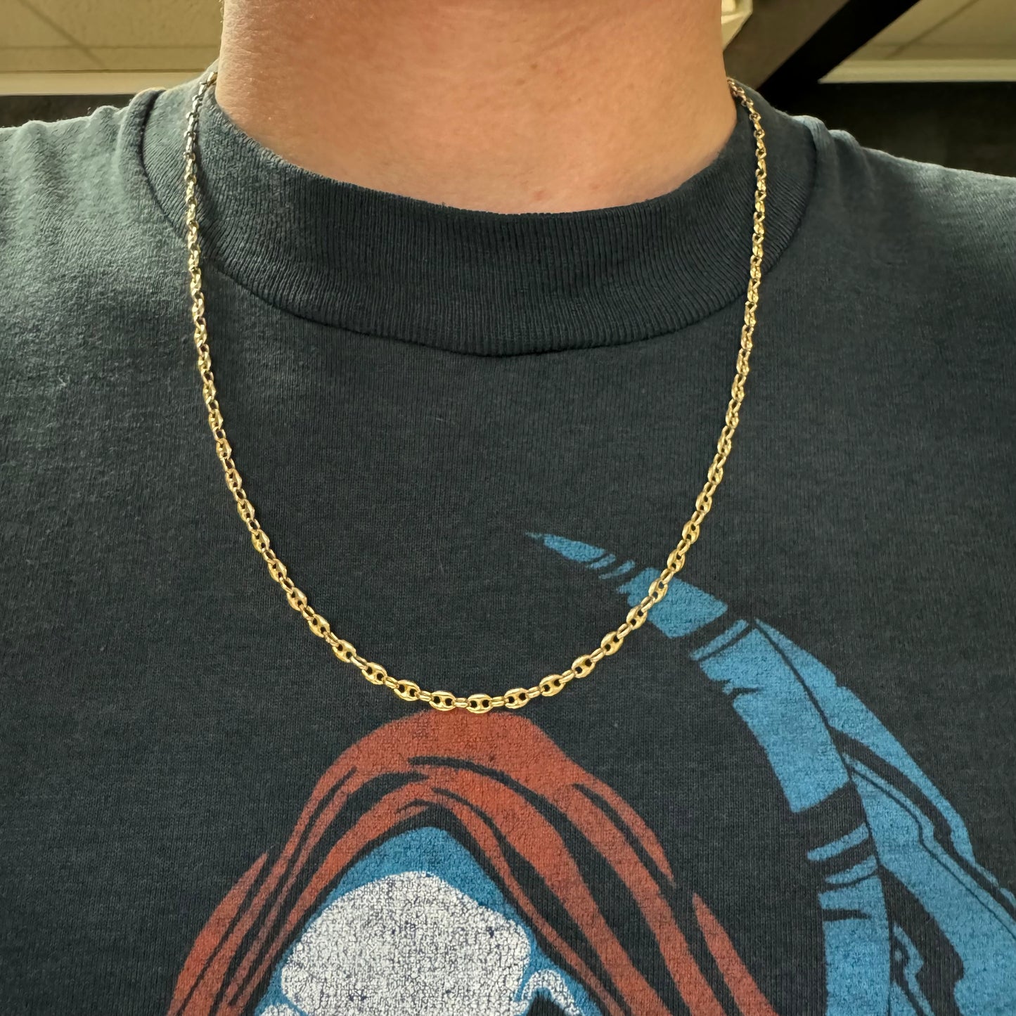 Vintage Solid 14k Yellow Gold Puffed Gucci Mariner Link Necklace