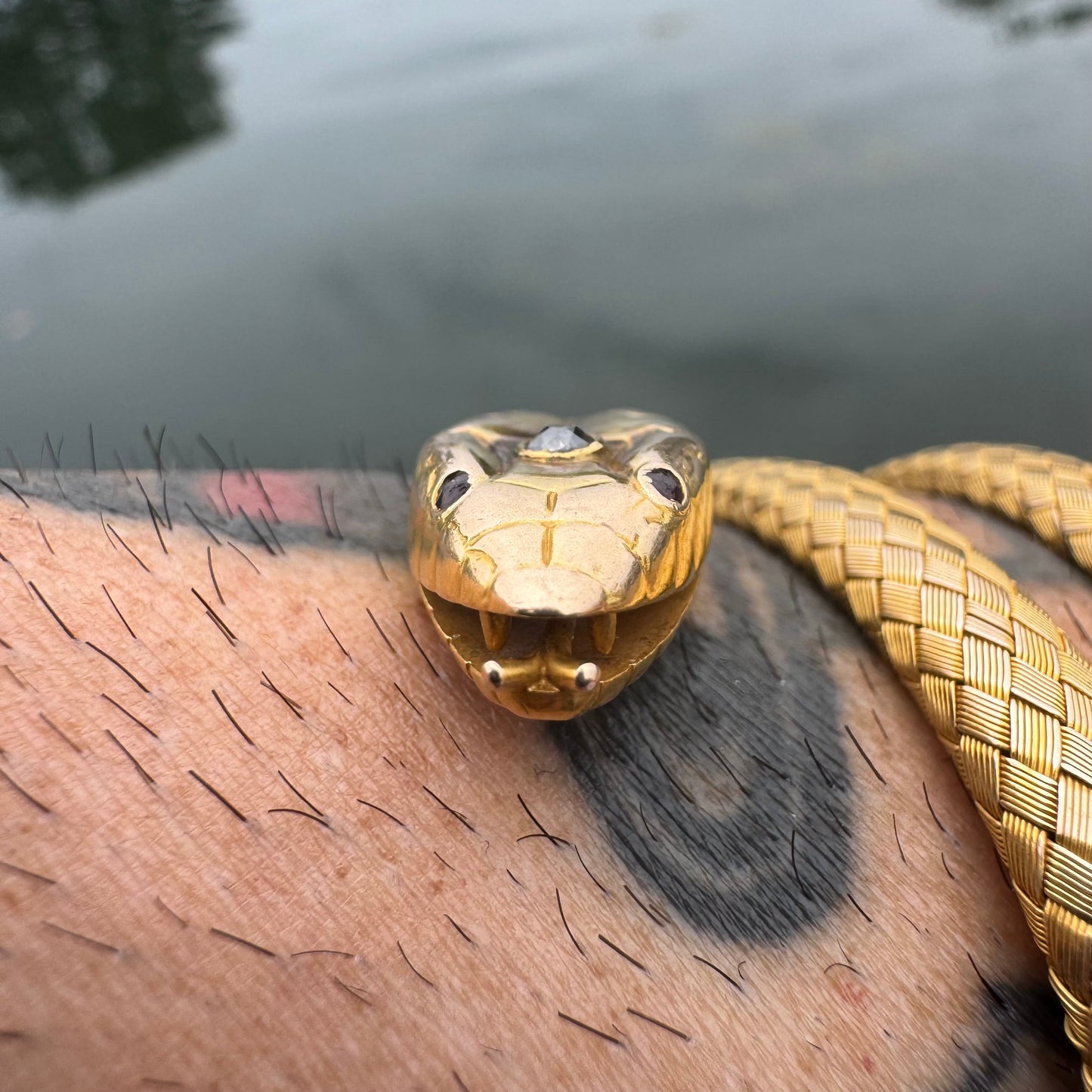 Circa 1840’s Early Victorian 19.7k Yellow Gold Woven Flexible Snake Band (24”)
