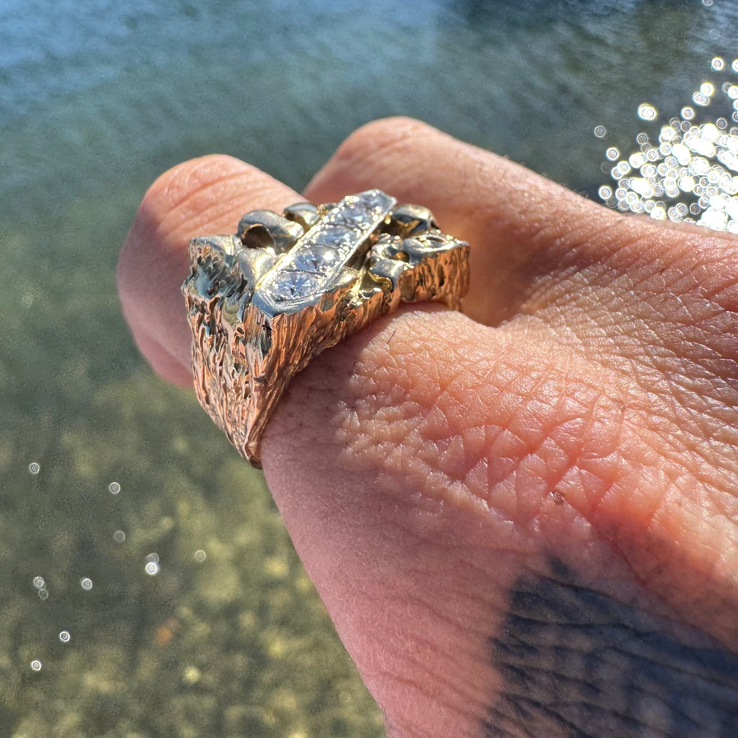 1980’s Solid 14k Yellow Gold 1.25ctw Natural Diamond Nugget Ring (11)