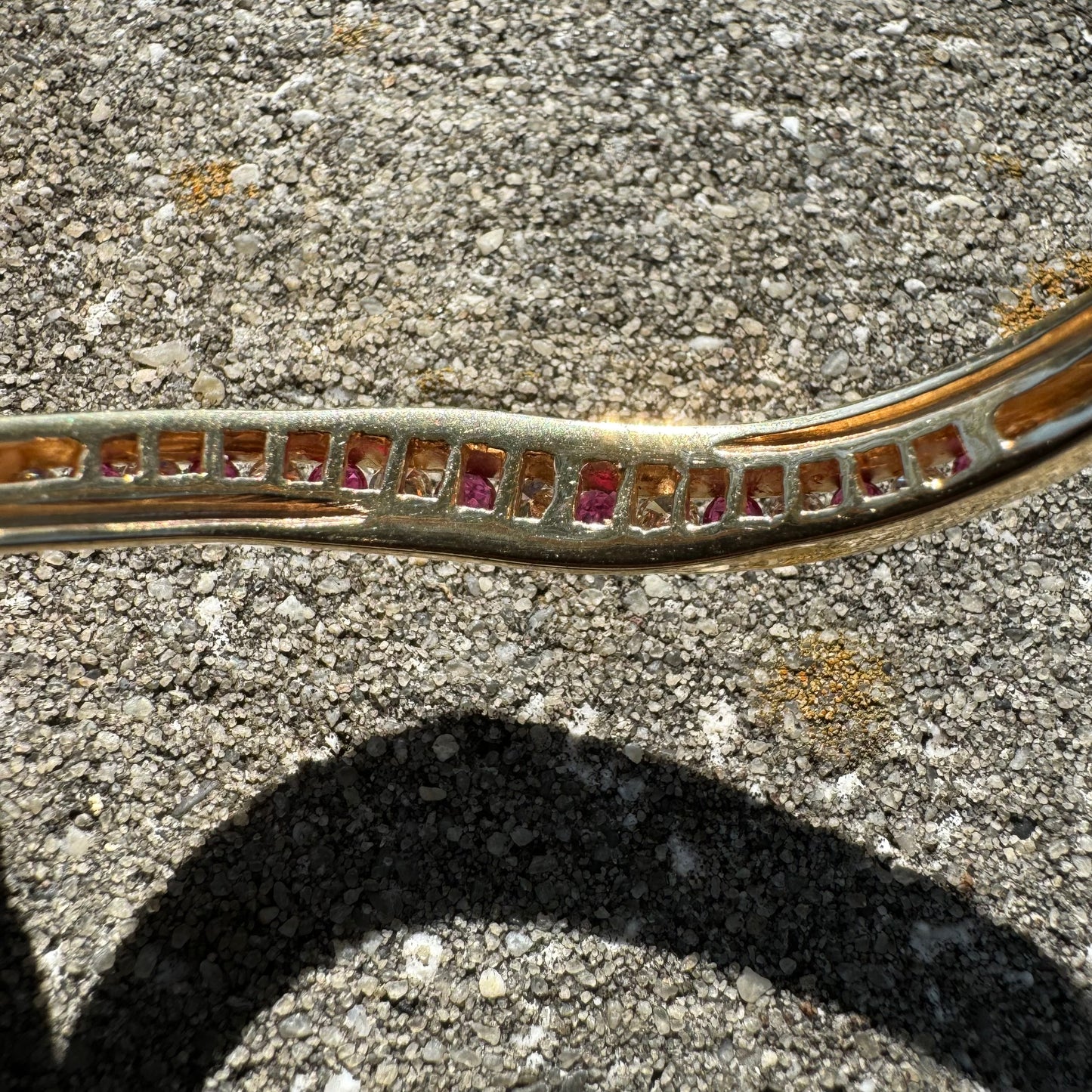 Vintage Solid 14k Yellow Gold Natural Diamond And Ruby Bangle Bracelet