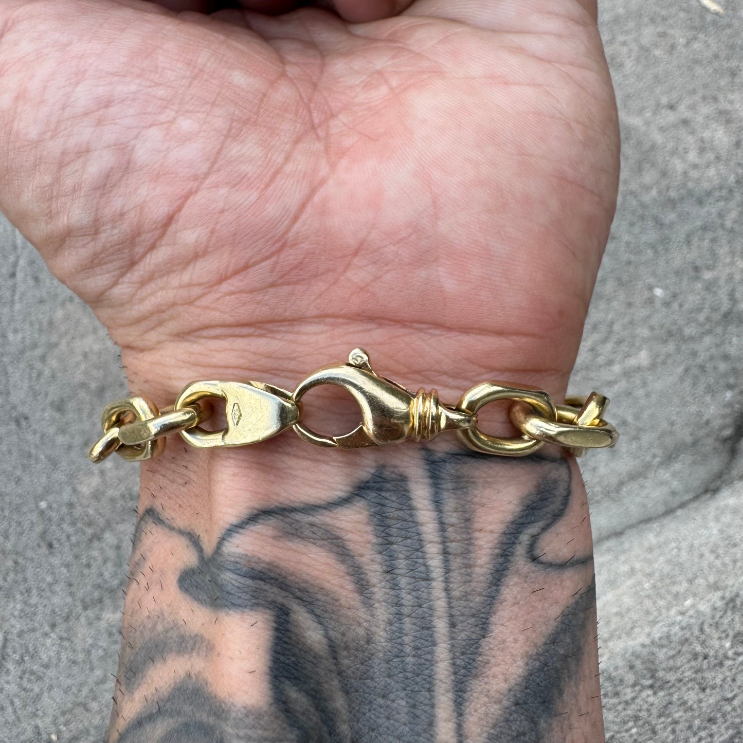 Vintage Solid 14k Yellow Gold Heavyweight “Biker Chain” Anchor Link Bracelet (9.5”)