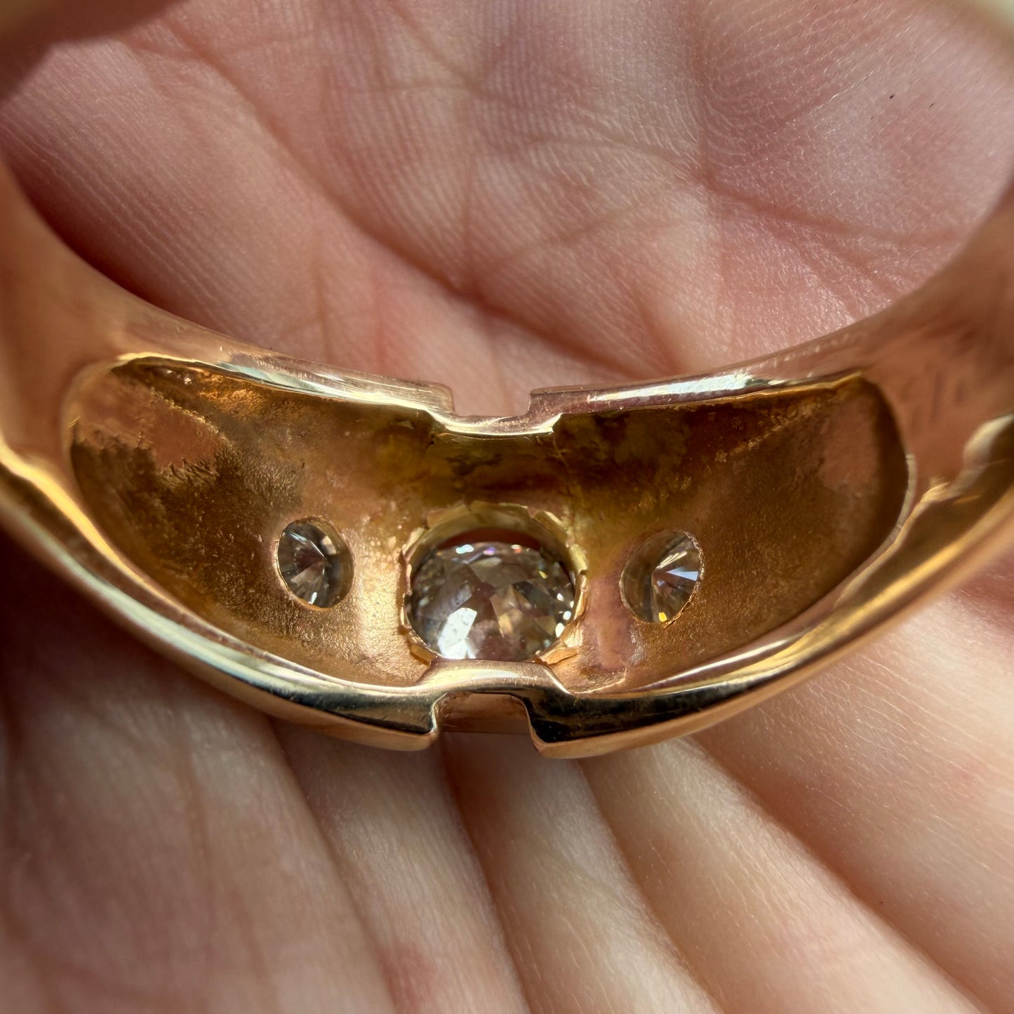 Art Deco Solid 14k Yellow Gold 1.7ctw Natural Old Euro Cut Diamond Trilogy Ring (14)