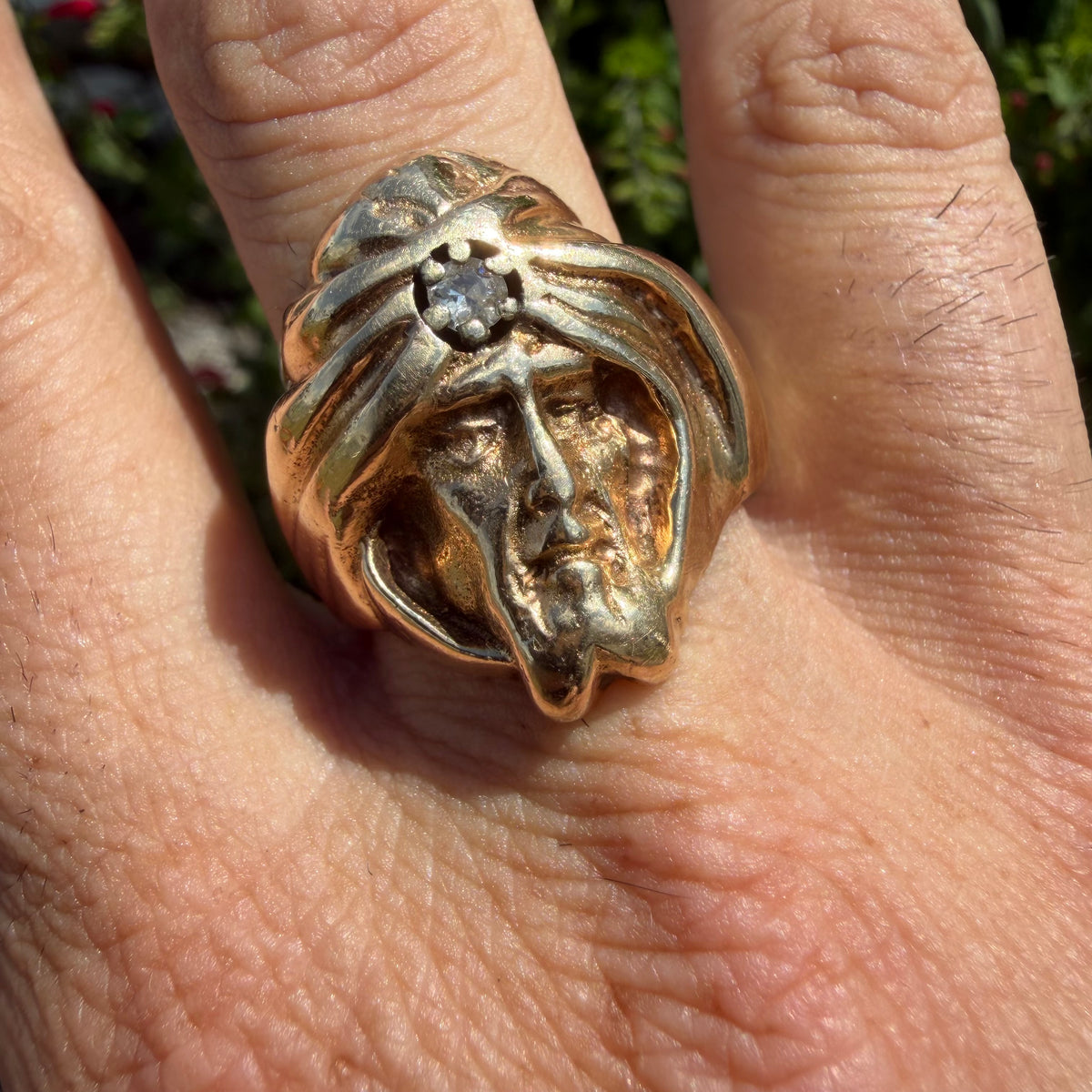 Mid-Century Solid 14k Yellow Gold Natural Diamond Heavyweight Soothsayer Ring (13)