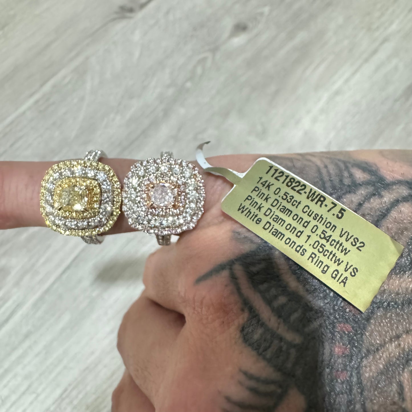 Brand New 14k White Gold 1.15ct Natural VS Cushion Cut Fancy Yellow Diamond 1.59ctw Natural VS Yellow And White Diamond Halo Ring (8)
