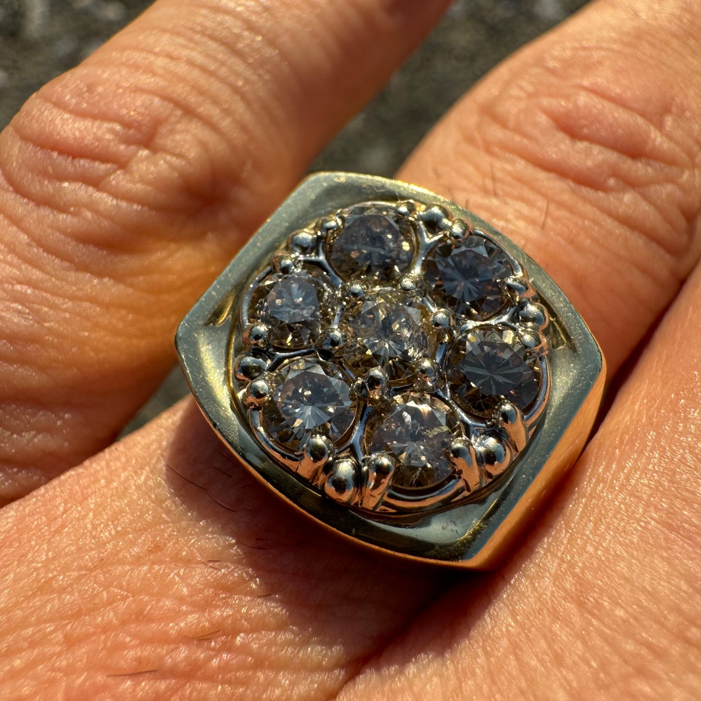 1970’s 14k Yellow Gold 1.75ctw Natural Diamond Kentucky Cluster Signet Ring (7)