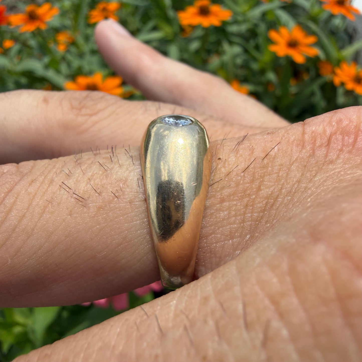 Mid-Century Solid 14k Yellow Gold .45ct Natural VS Diamond Rub Over Gypsy Ring (10)