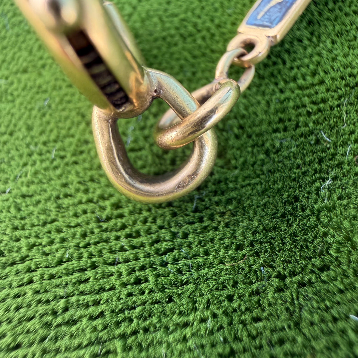 Victorian French 18k Yellow Gold Guilloche Enameled Watch Chain Cigar Cutter Fob Necklace Set (14”)