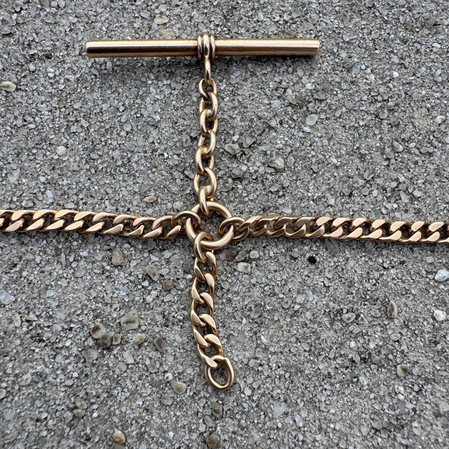 Antique Solid 14k Yellow Gold Double Albert Curb Link Watch Chain Necklace (20.5”)