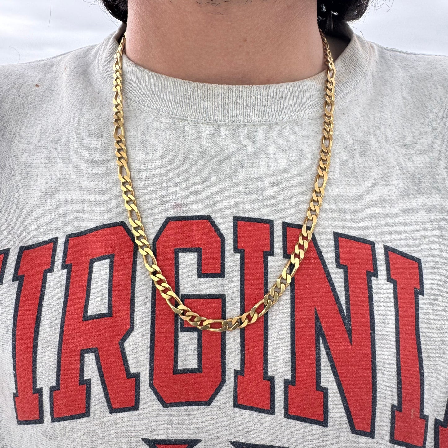 Circa 1970’s Solid 14k Italian Yellow Gold Curbed Figaro Link Necklace (23.5”)