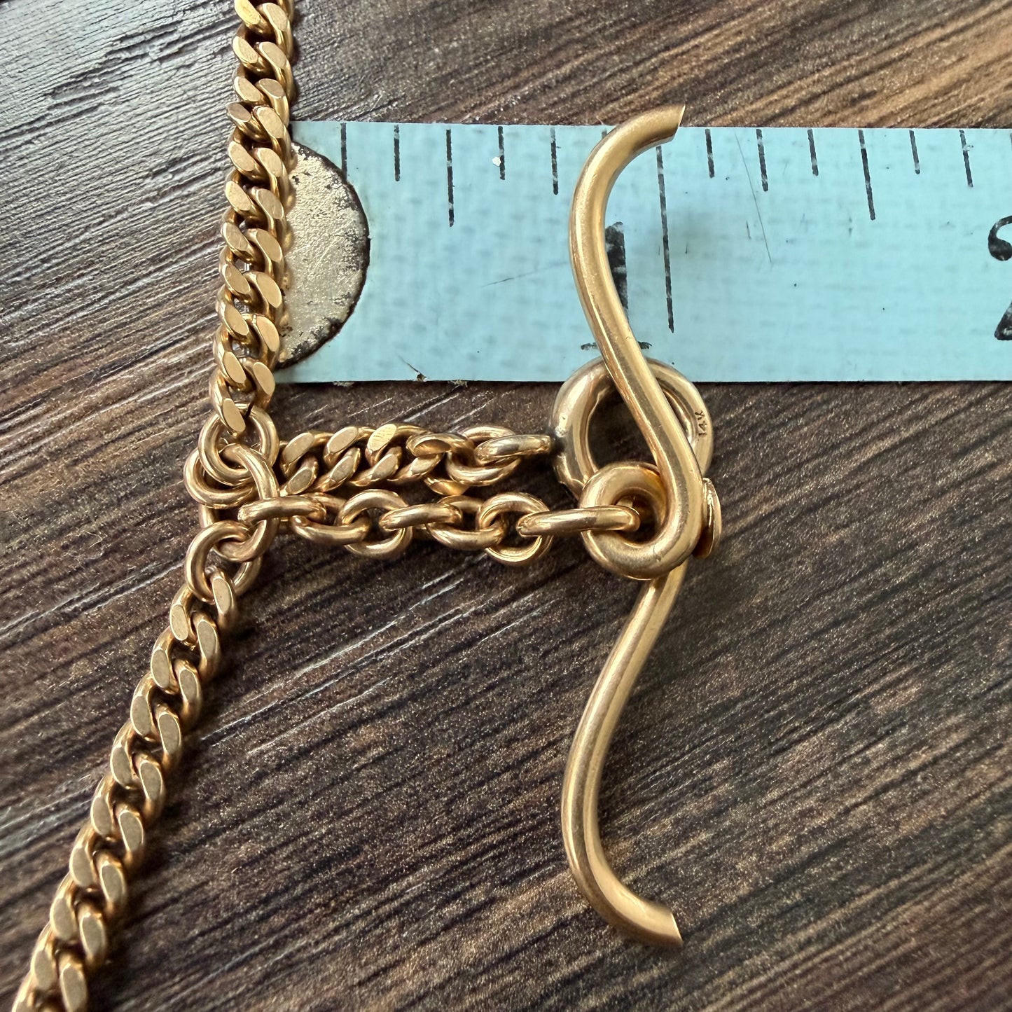 1917 Solid 14k Yellow Gold Double Albert Curb Link Watch Chain Necklace (22.5”)