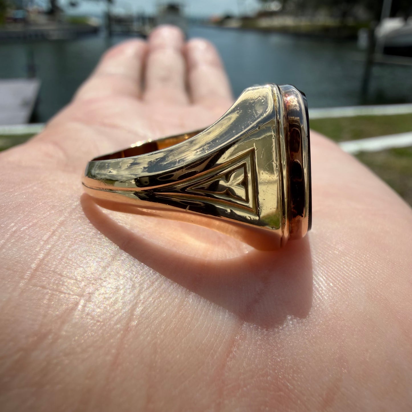 1930’s Solid 14k Yellow Gold Hermes Carved Carnelian Intaglio Signet Ring (11)