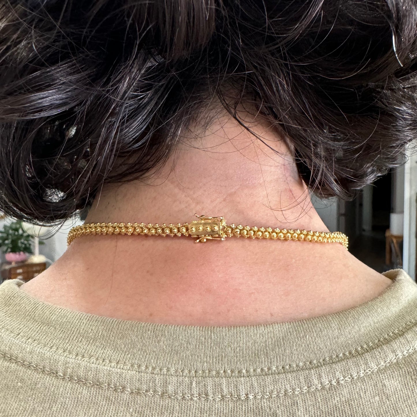 Vintage Solid 18k Yellow Gold Pikun Flower Link Baht Chain Necklace (20.5”)