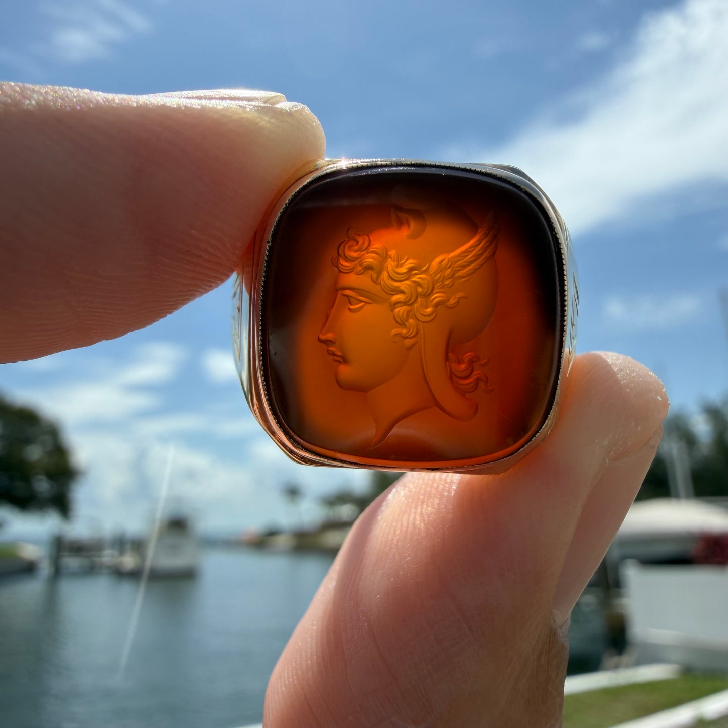 1930’s Solid 14k Yellow Gold Hermes Carved Carnelian Intaglio Signet Ring (11)