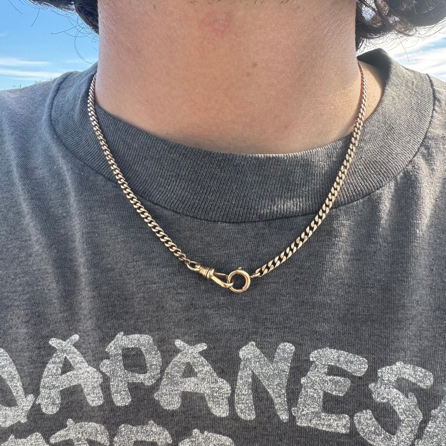 Antique Solid 14k Yellow Gold Cuban Curb Link Watch Chain Necklace (18”)