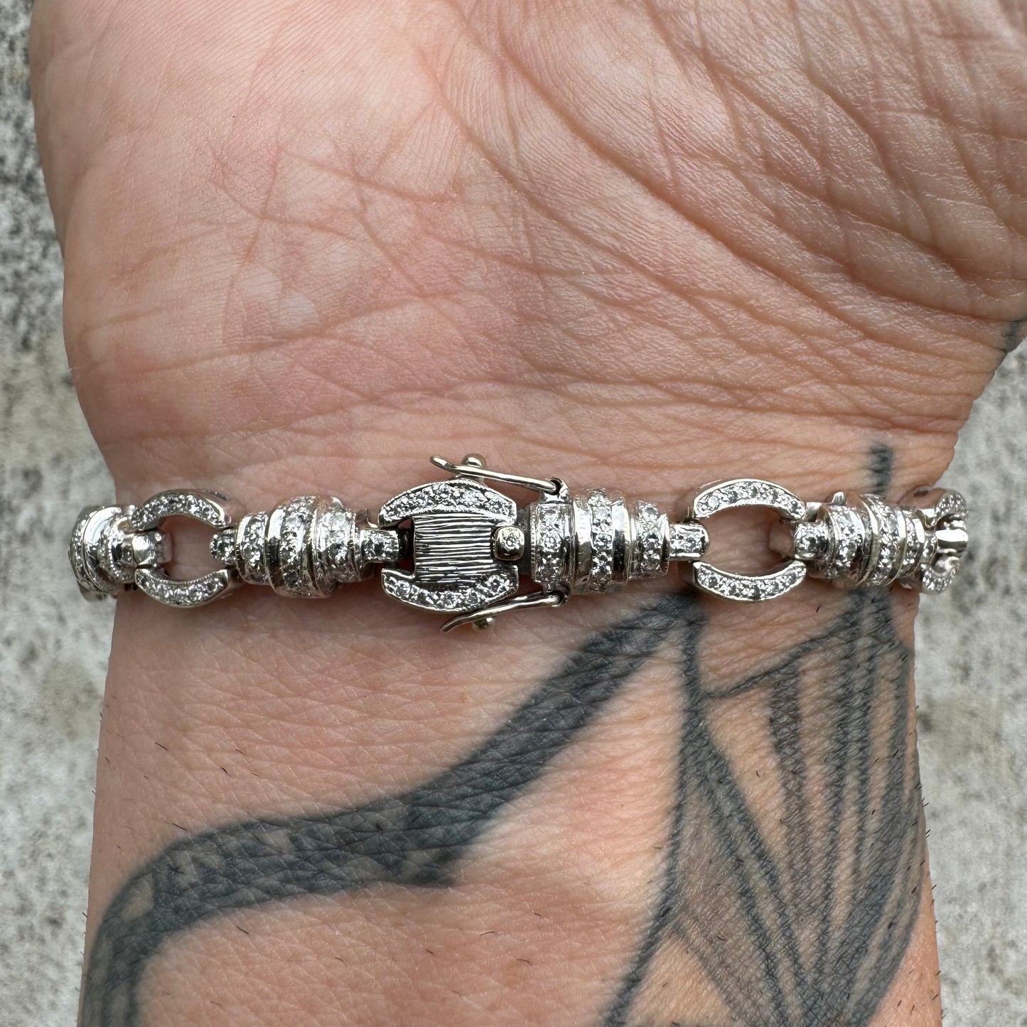 Vintage Solid 18k White Gold Handset 2.53CTW Natural Diamond Flooded Bracelet (7.35”)