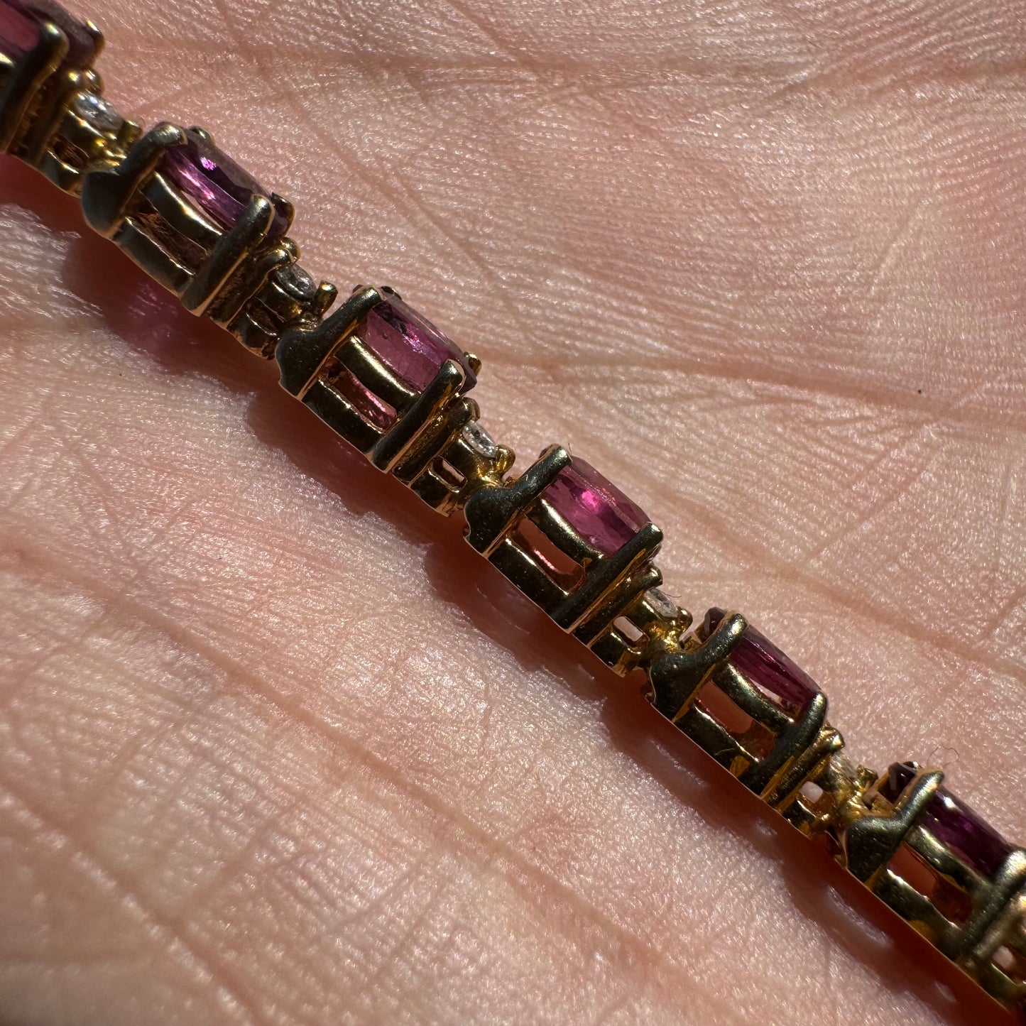 Vintage 14k Yellow Gold 6.25ctw Natural Ruby .50ctw Natural Diamond Tennis Bracelet (7.9”)