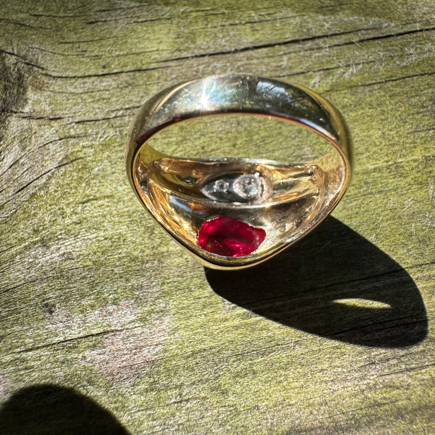 Vintage 14k Yellow Gold Tony Soprano Natural Diamond & Rhodolite Garnet Pinky Ring