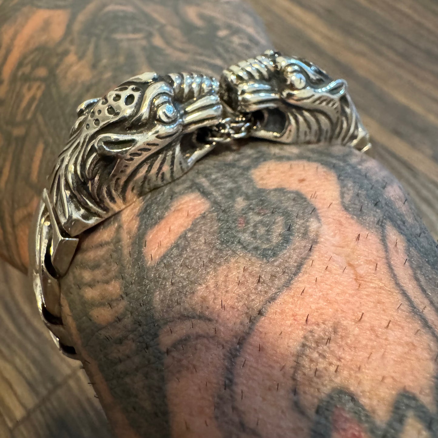 Gucci Solid Sterling/.925 Double Tiger Cuban Link Bracelet (Size:16/6.75”)