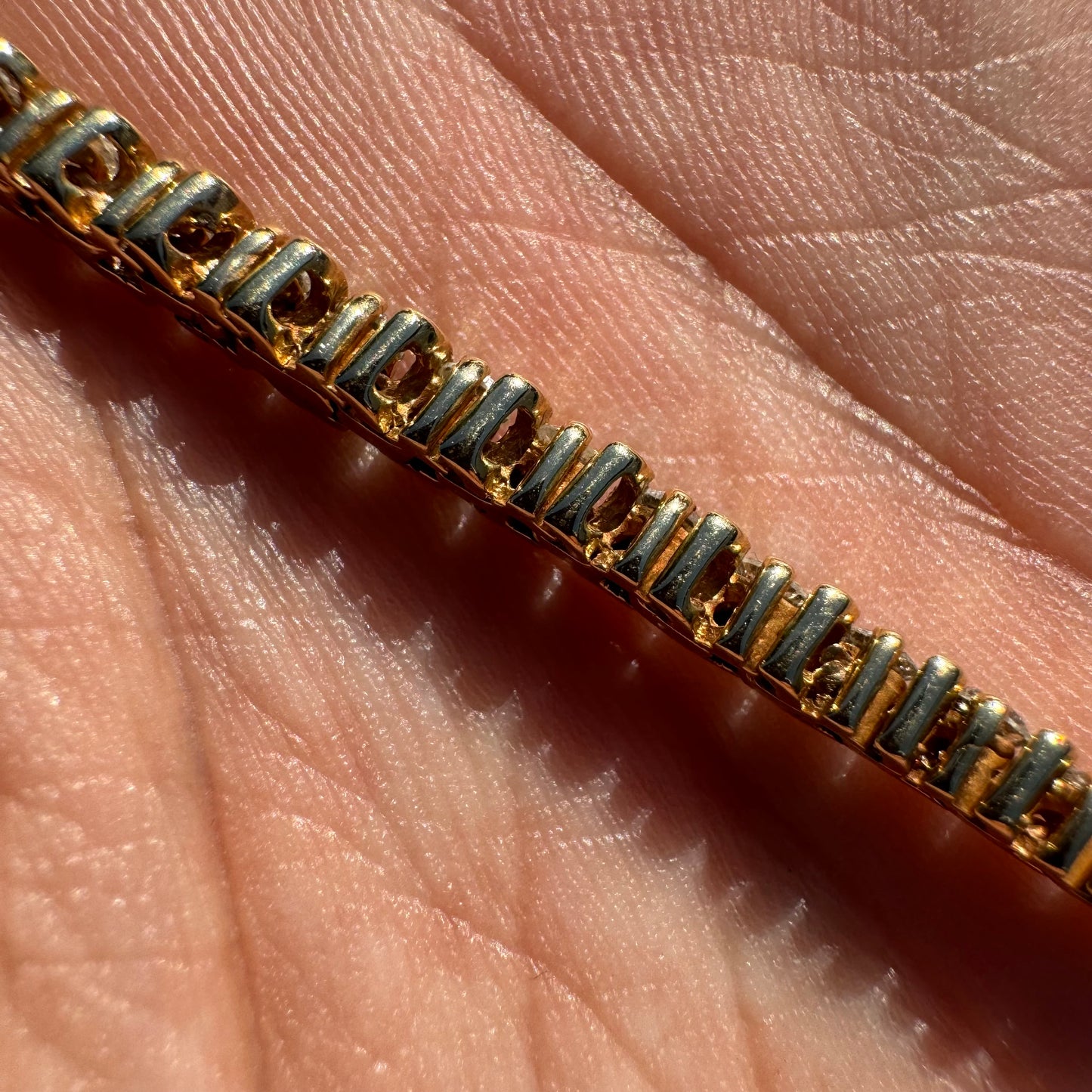 Vintage 14k Yellow Gold 2.25CTW Natural Diamond S-Link Tennis Bracelet (7.4”)