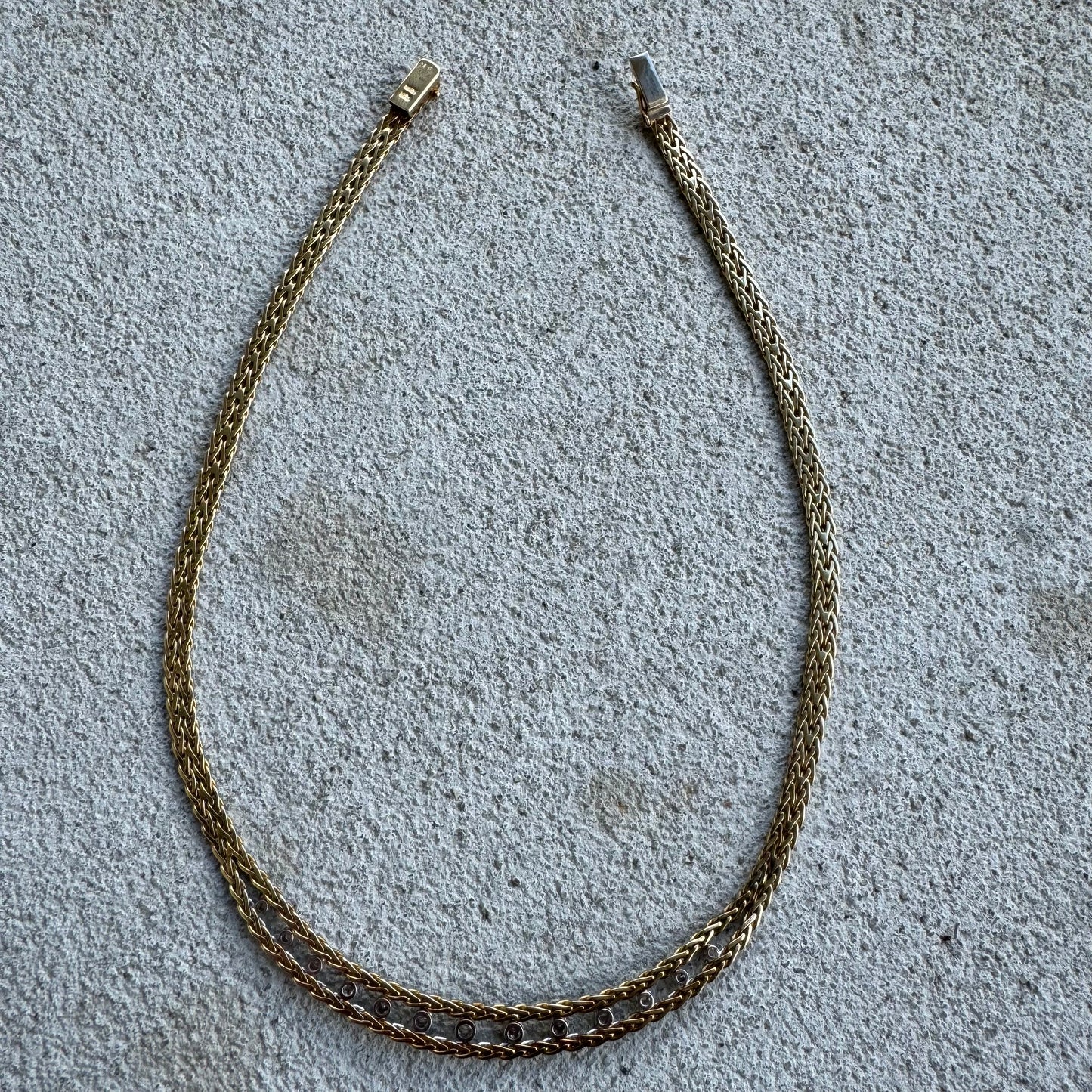 Vintage Solid 14k Italian Yellow Gold Floating 1.1CTW VS Quality Natural Diamond Double Row Braided Foxtail Necklace (17”)
