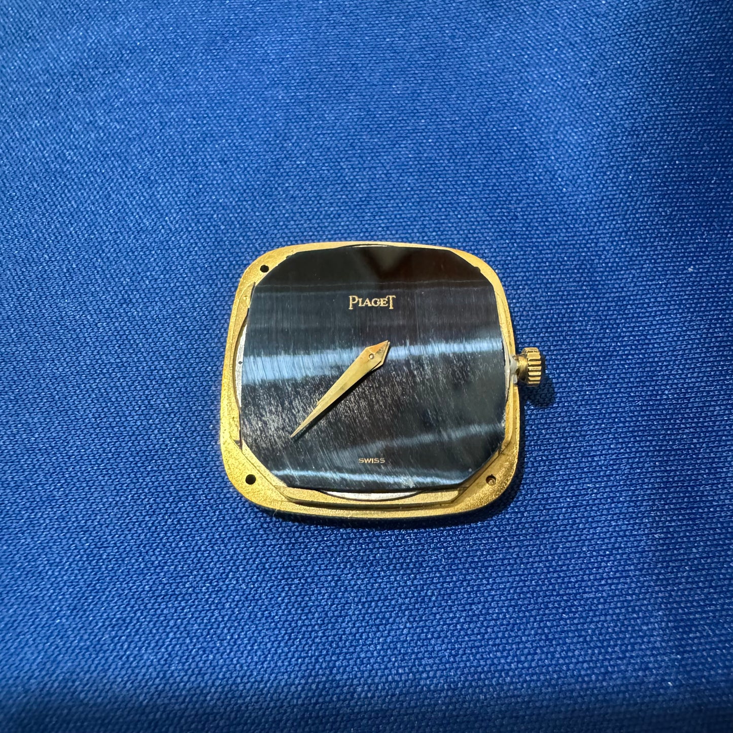 Late 1970’s/Early 1980’s Piaget Solid 18k Yellow Gold Factory Diamond Bezel Falcons Eye Stone Dial 9908 D11 Watch (7.5”)